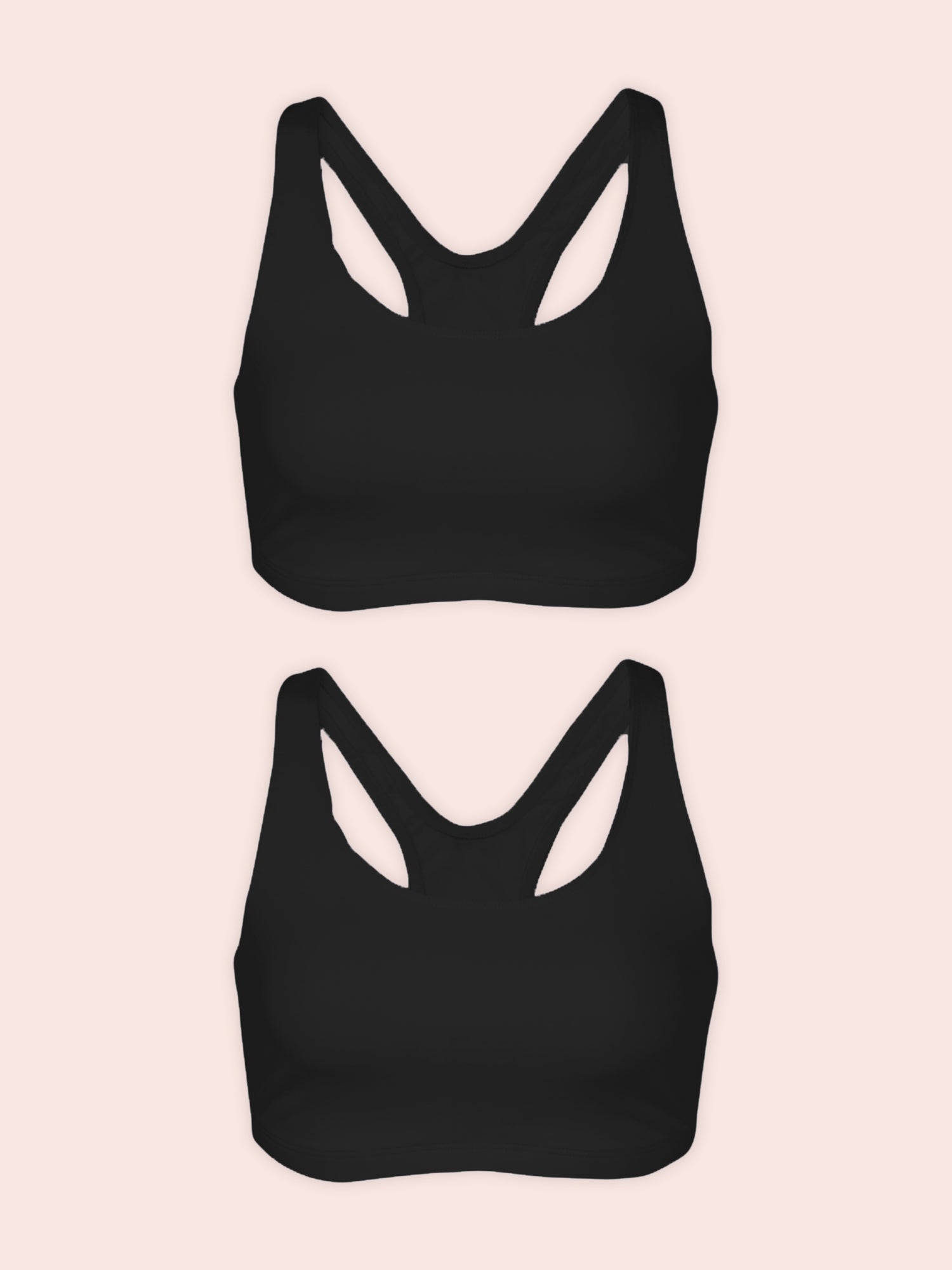 The Serena - Wireless Racerback Cotton Sports Bra 2-Pack - Black 2PK,38BCD