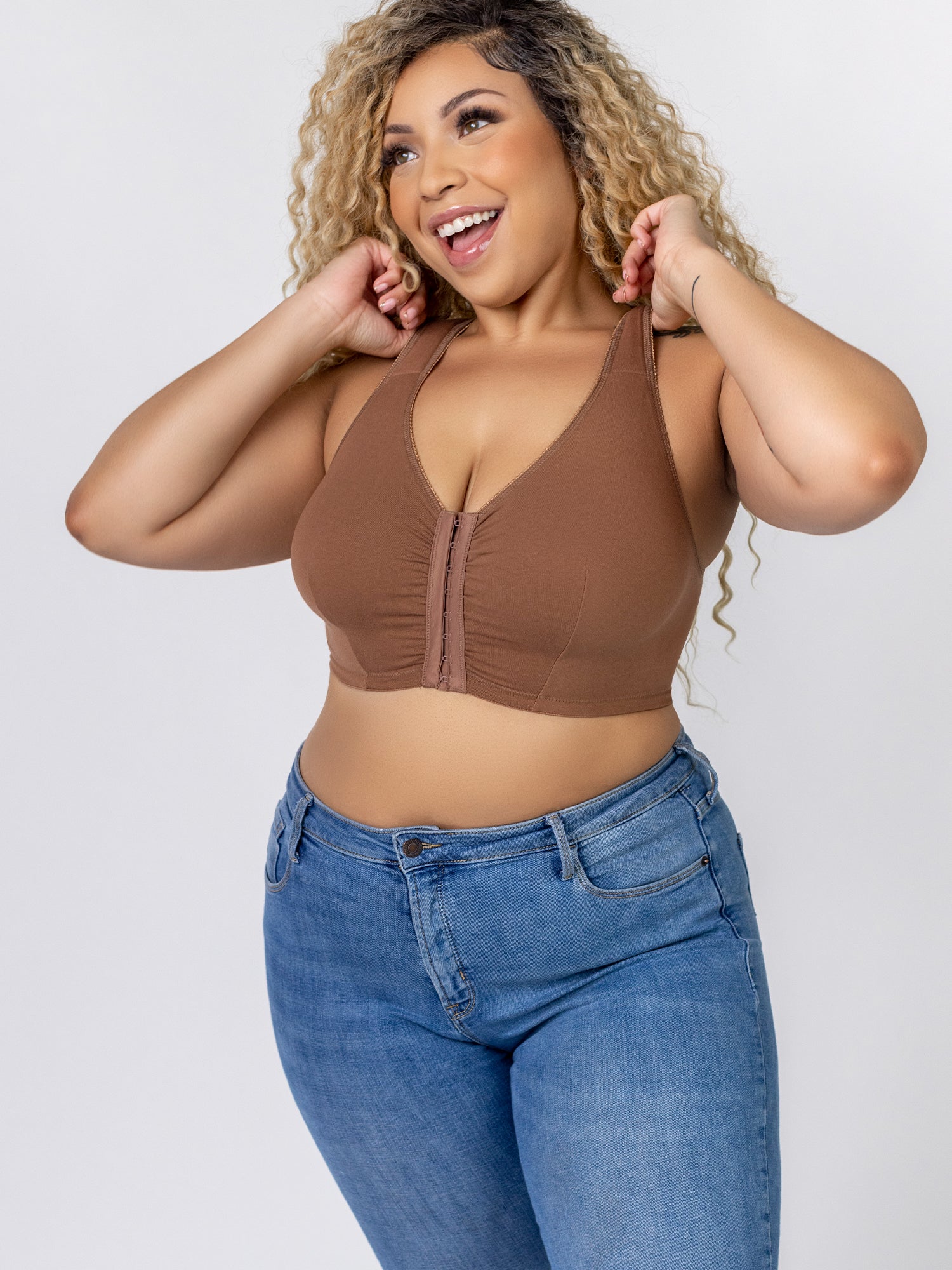 The Meryl - Cotton Front-Closure Comfort & Sleep Bra - Mocha Nude,36AB