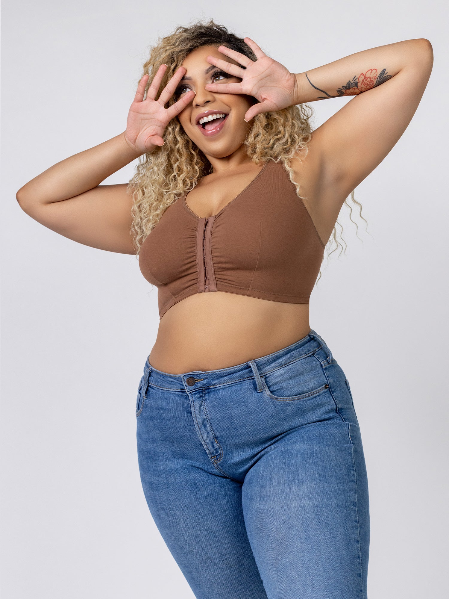 The Meryl - Cotton Front-Closure Comfort & Sleep Bra - Mocha Nude,36AB