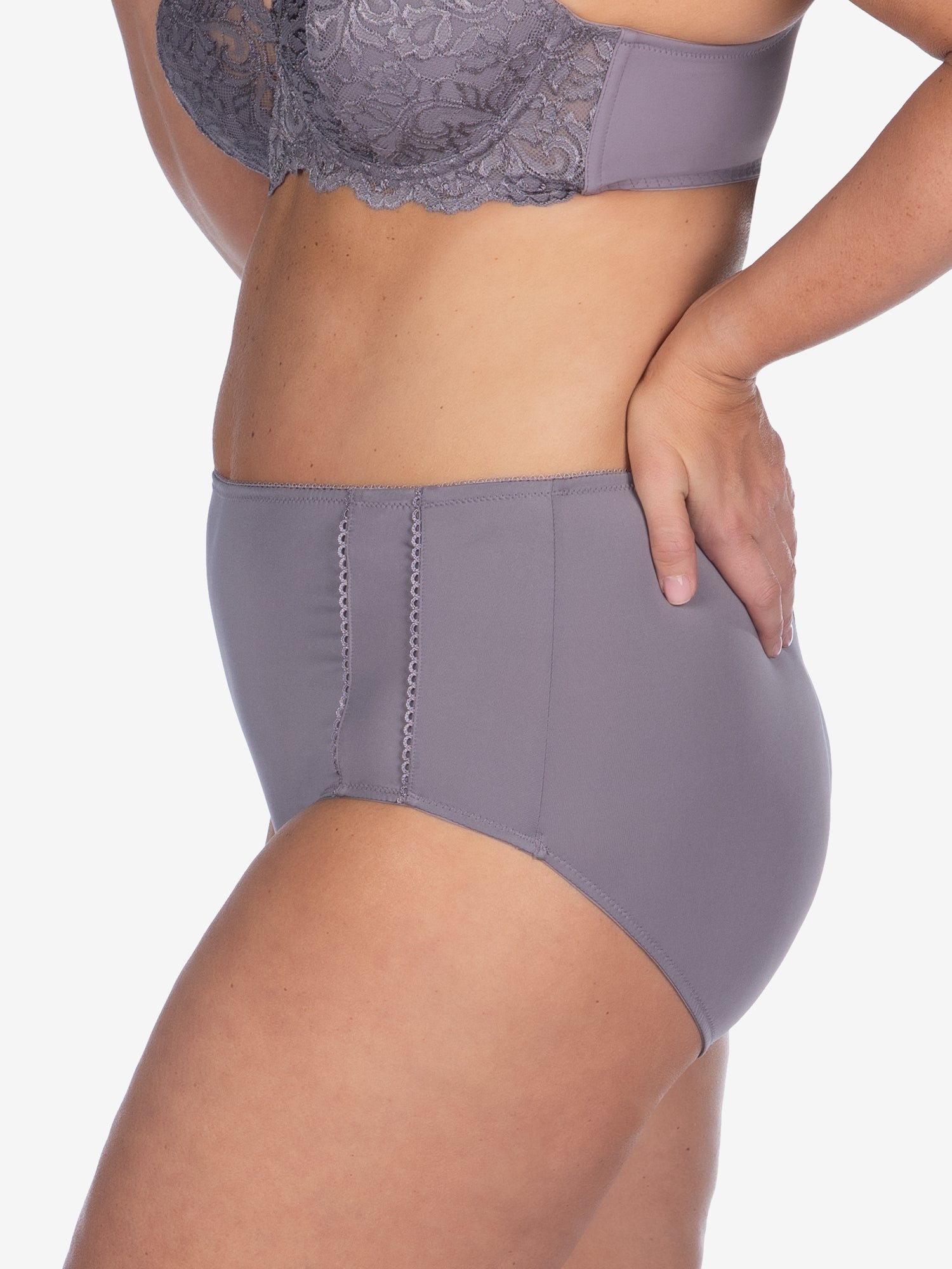 Side view of comfort fresh cooling panties in dusty lavender