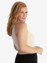 Side view of comfort support sports bra in whisper nude