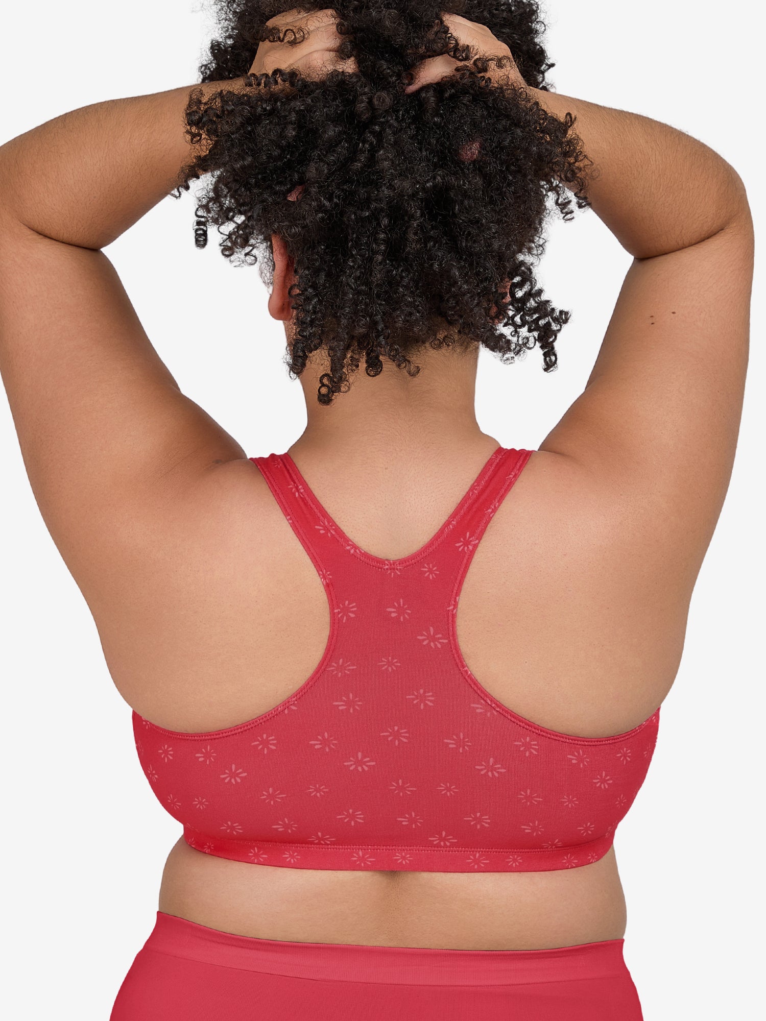 The Serena - Wireless Racerback Cotton Sports Bra - Red Starburst Print,38BCD