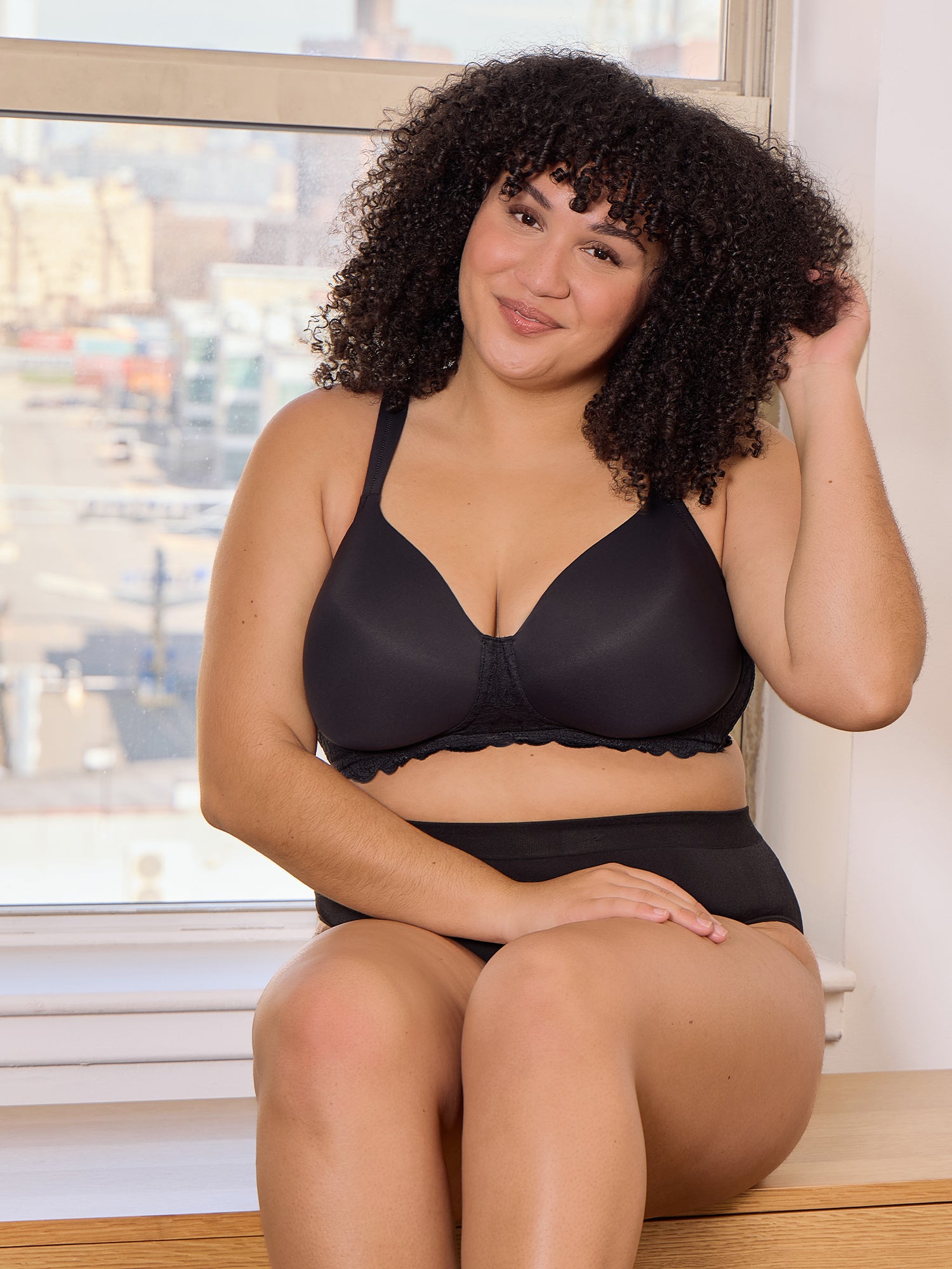 The Zoey - Lace Band Lightly Padded Wireless T-Shirt Bra - Black,38A