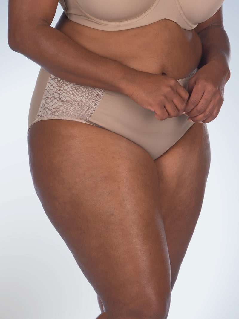 Side view of comfort fresh cooling panties in warm taupe