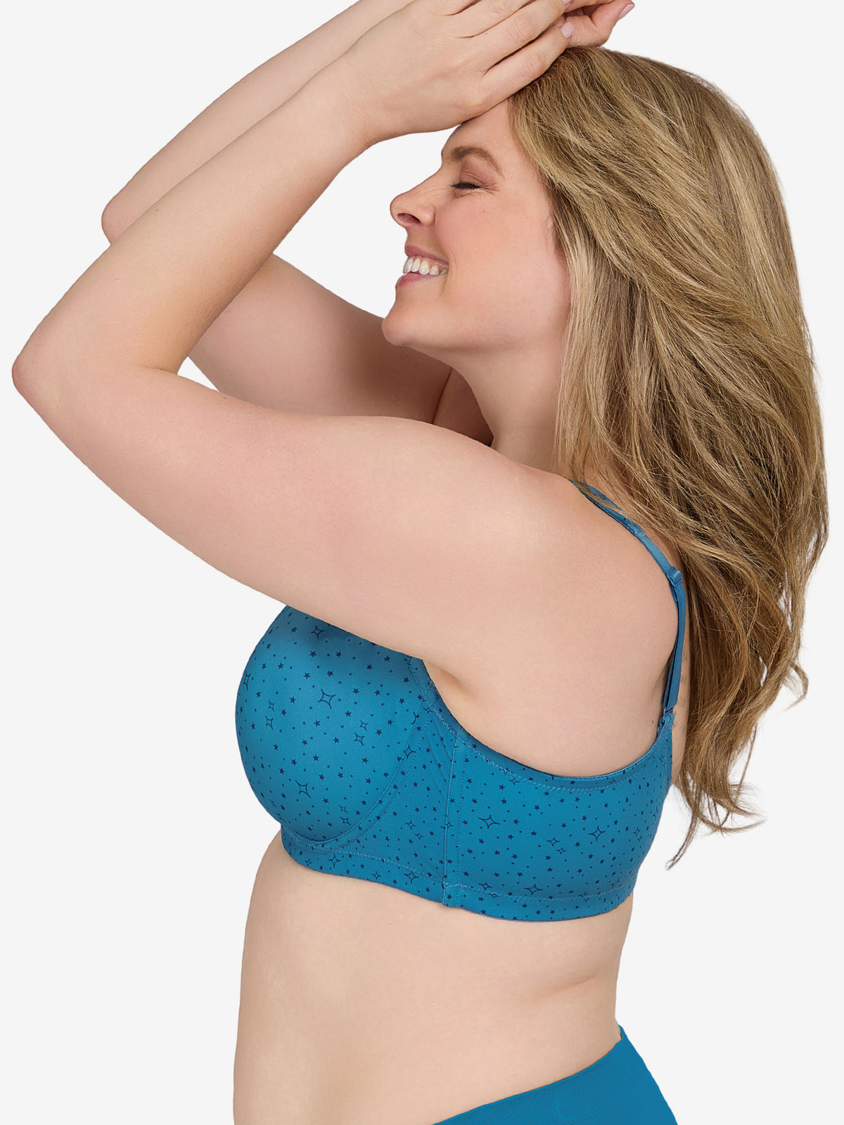 The Brigitte Full Coverage - Lightly Padded Wireless T-Shirt Bra - Blue Cosmic Print,38A