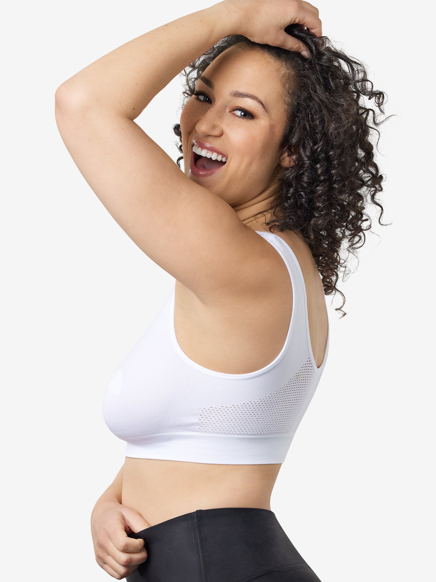 Side view of cooling everyday sports bra in white