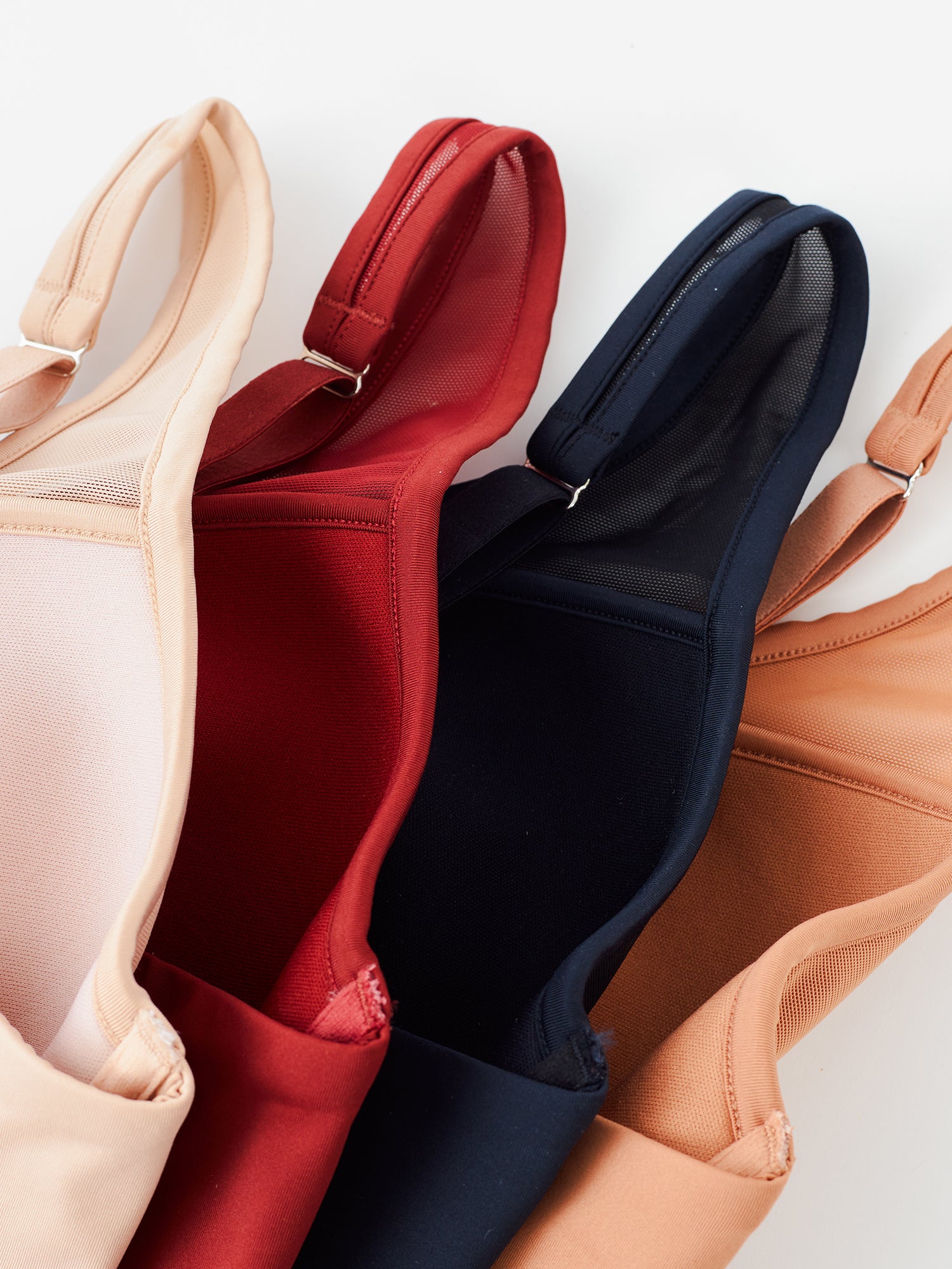 Lifestyle view of mesh plunge underwire bra in spiced apple