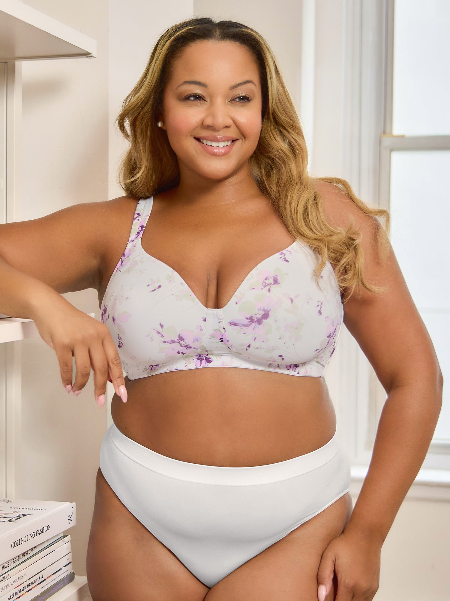 The Brigitte Full Coverage - Lightly Padded Wireless T-Shirt Bra - Watercolor Floral,38A