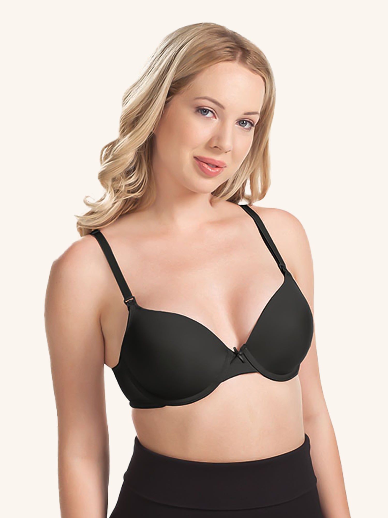 Back view of underwire maternity to nursing bra in black