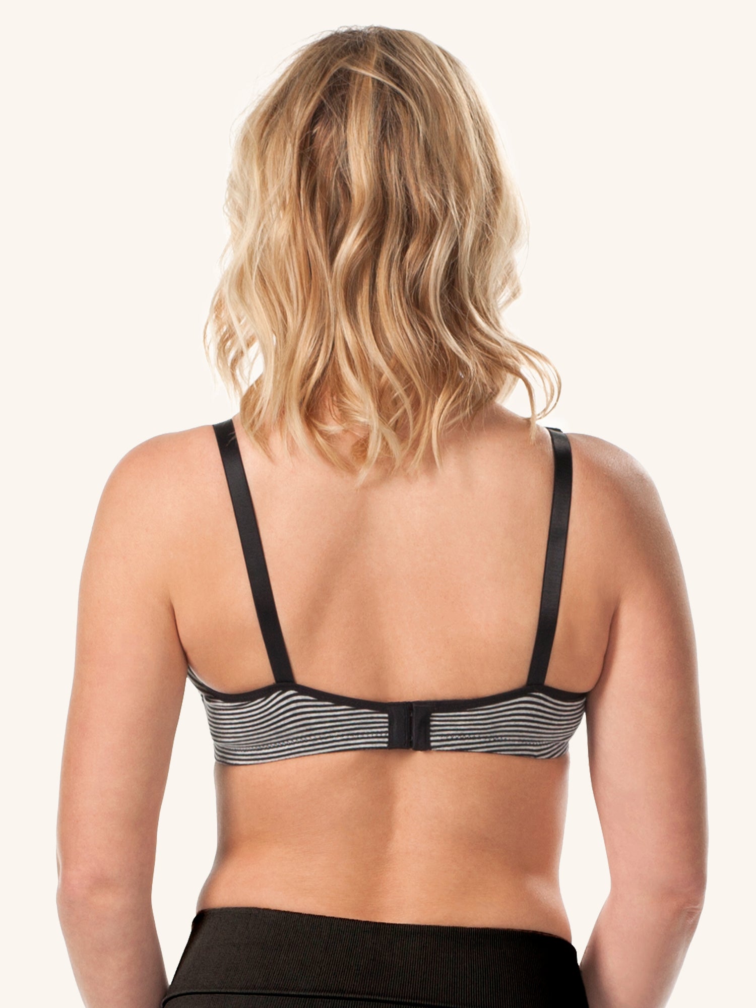 The Uma - Unpadded Cotton Wireless Nursing Bra 2-Pack - Black & Grey Stripe w/ Black 2PK,34B