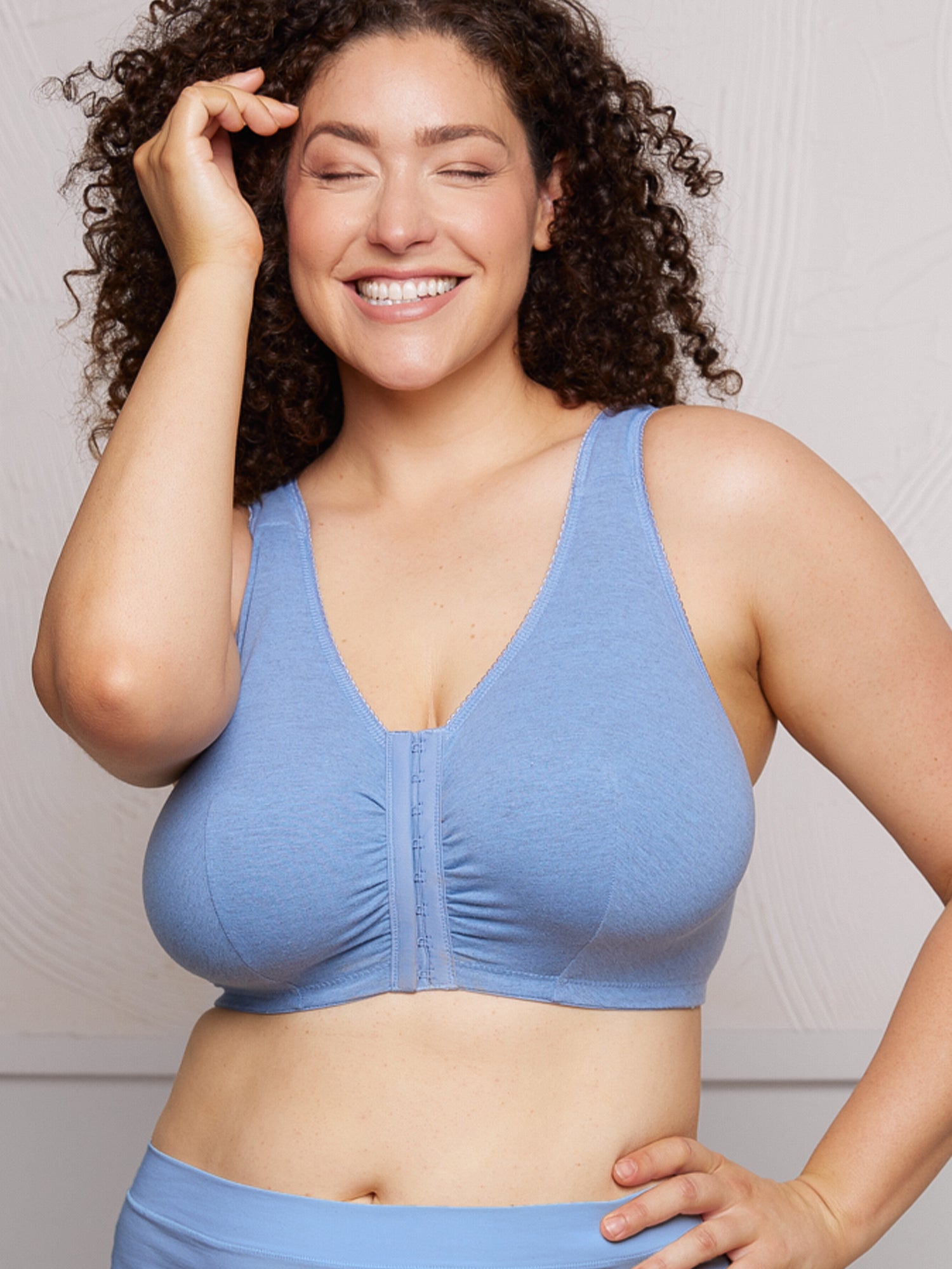 The Meryl - Cotton Front-Closure Comfort & Sleep Bra - Heather Denim Blue,34CDDD
