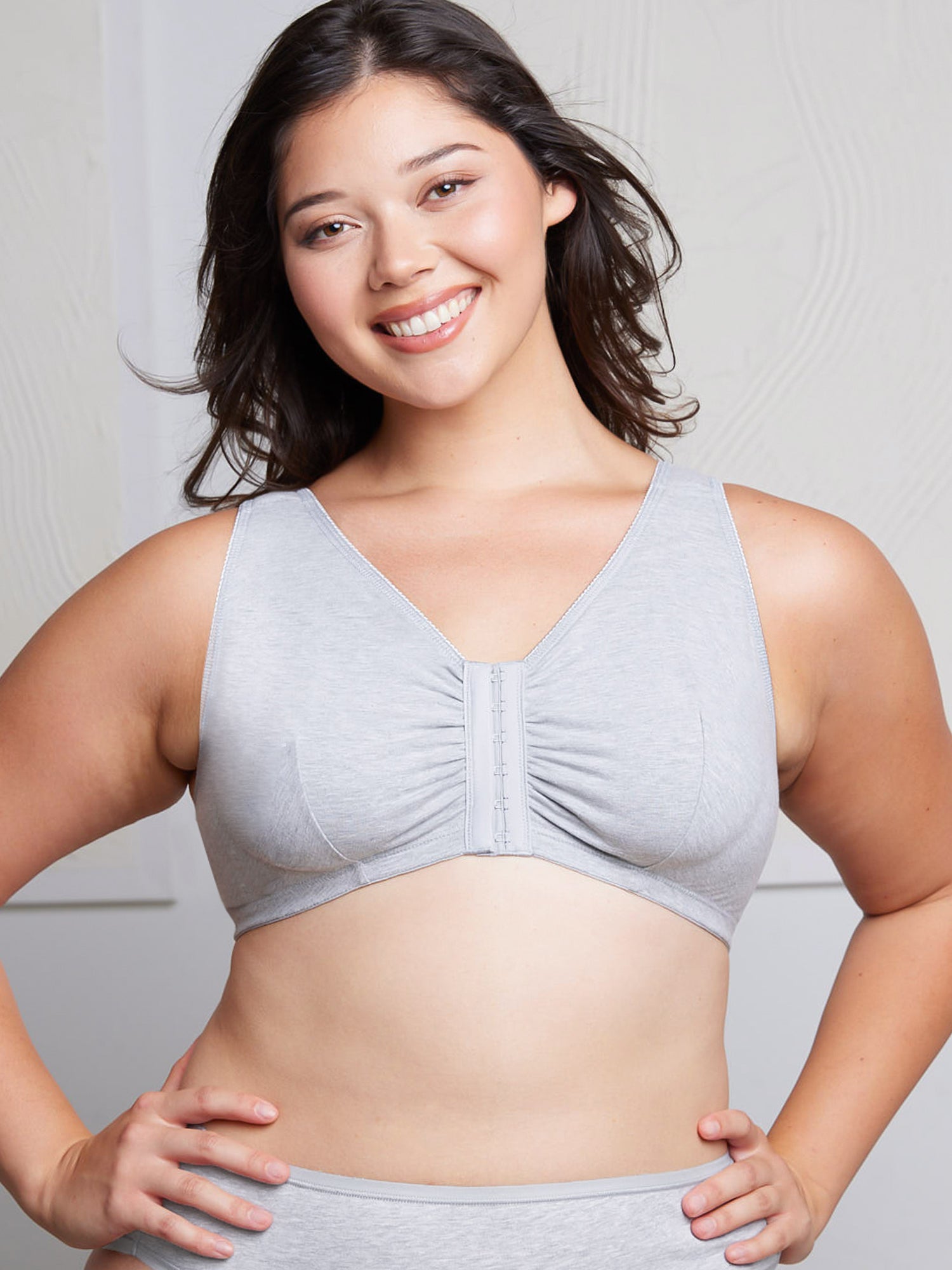 The Meryl - Cotton Front-Closure Comfort & Sleep Bra - Heather Grey,36AB