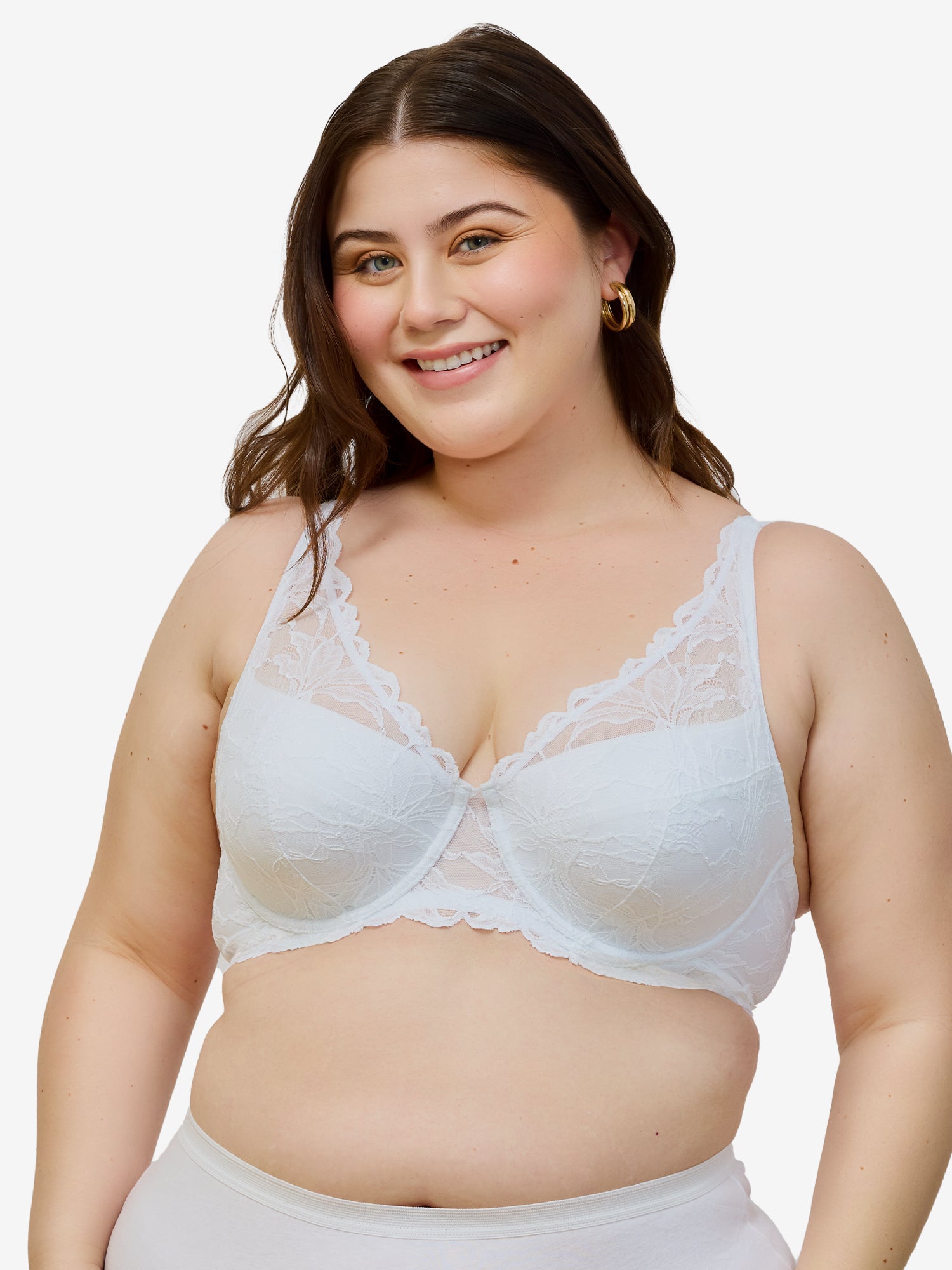 The Willow - Lightly Padded Lace Plunge Underwire Bra - White,40A