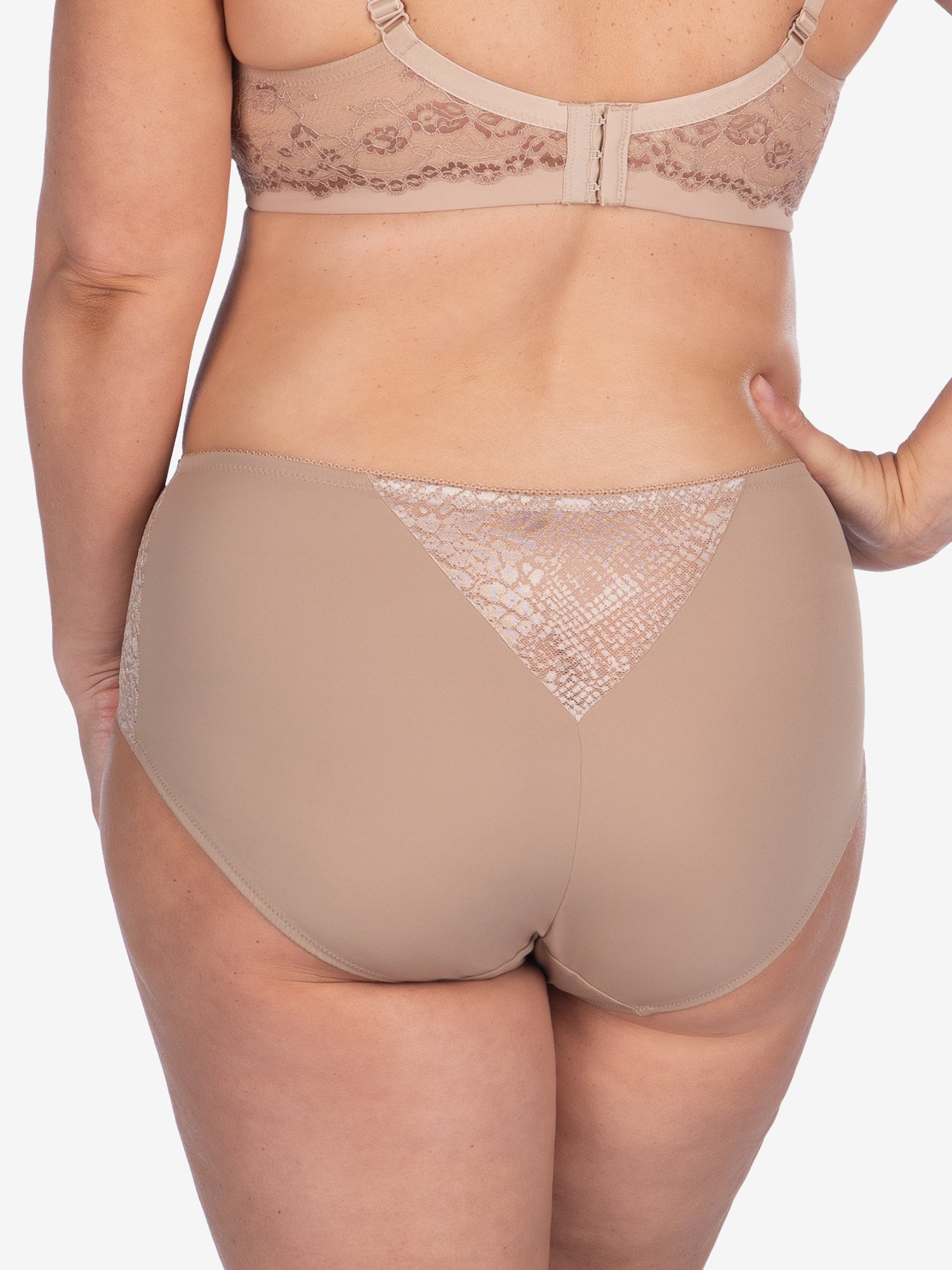 Side view of comfort fresh cooling panties in warm taupe