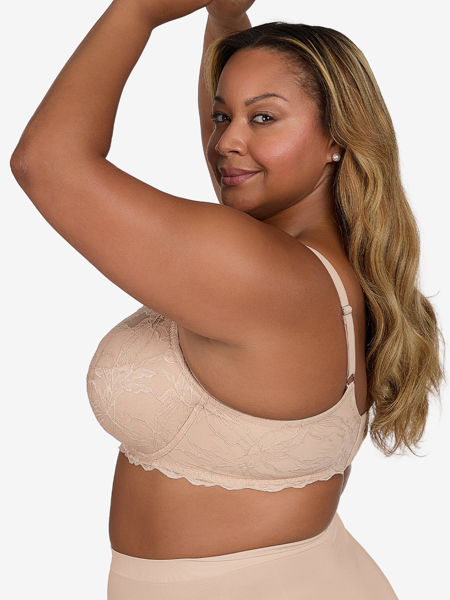 The Willow - Lightly Padded Lace Plunge Underwire Bra - Sand,40A