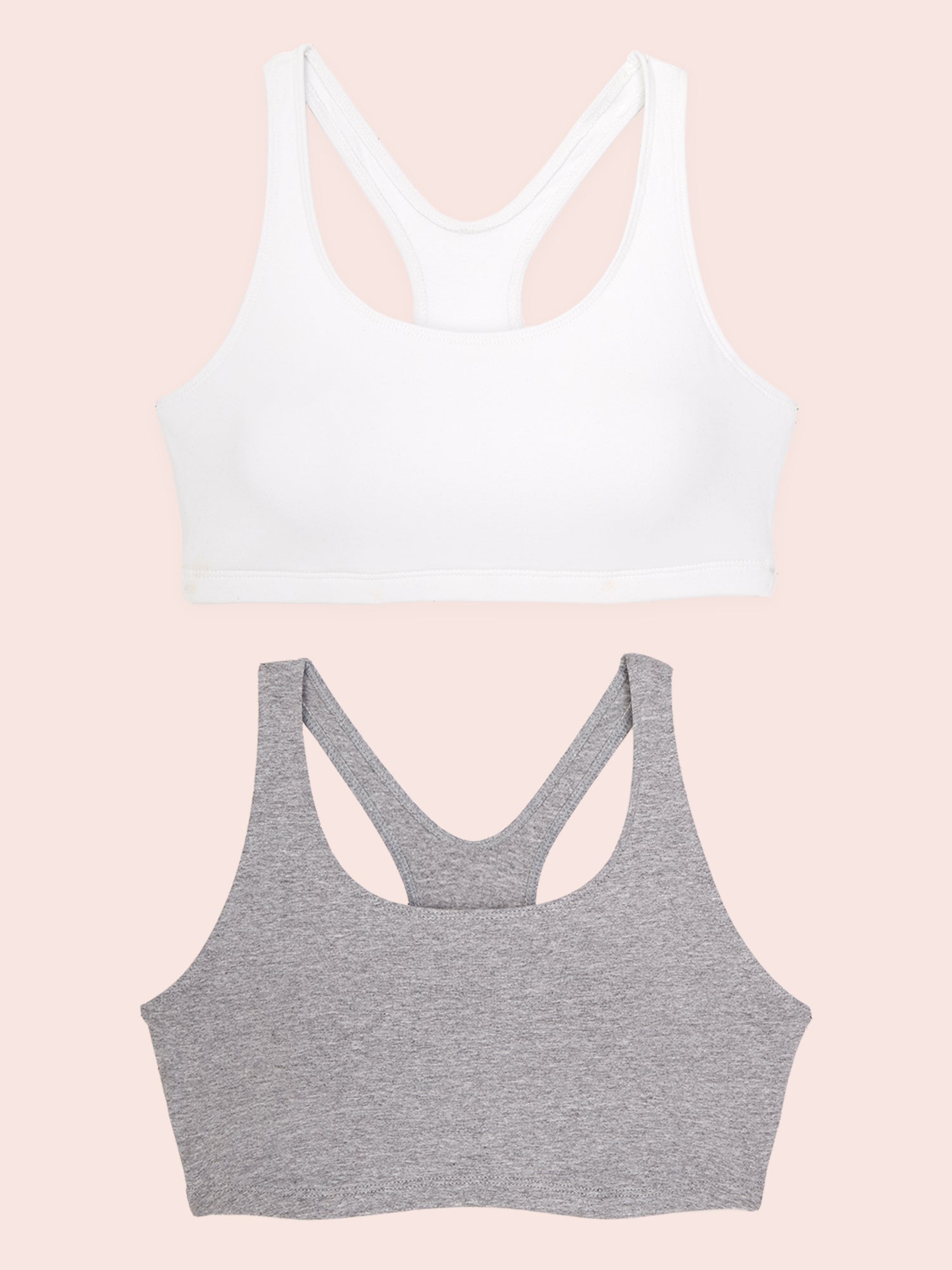 The Serena - Wireless Racerback Cotton Sports Bra 2-Pack - White & Grey 2PK,38BCD