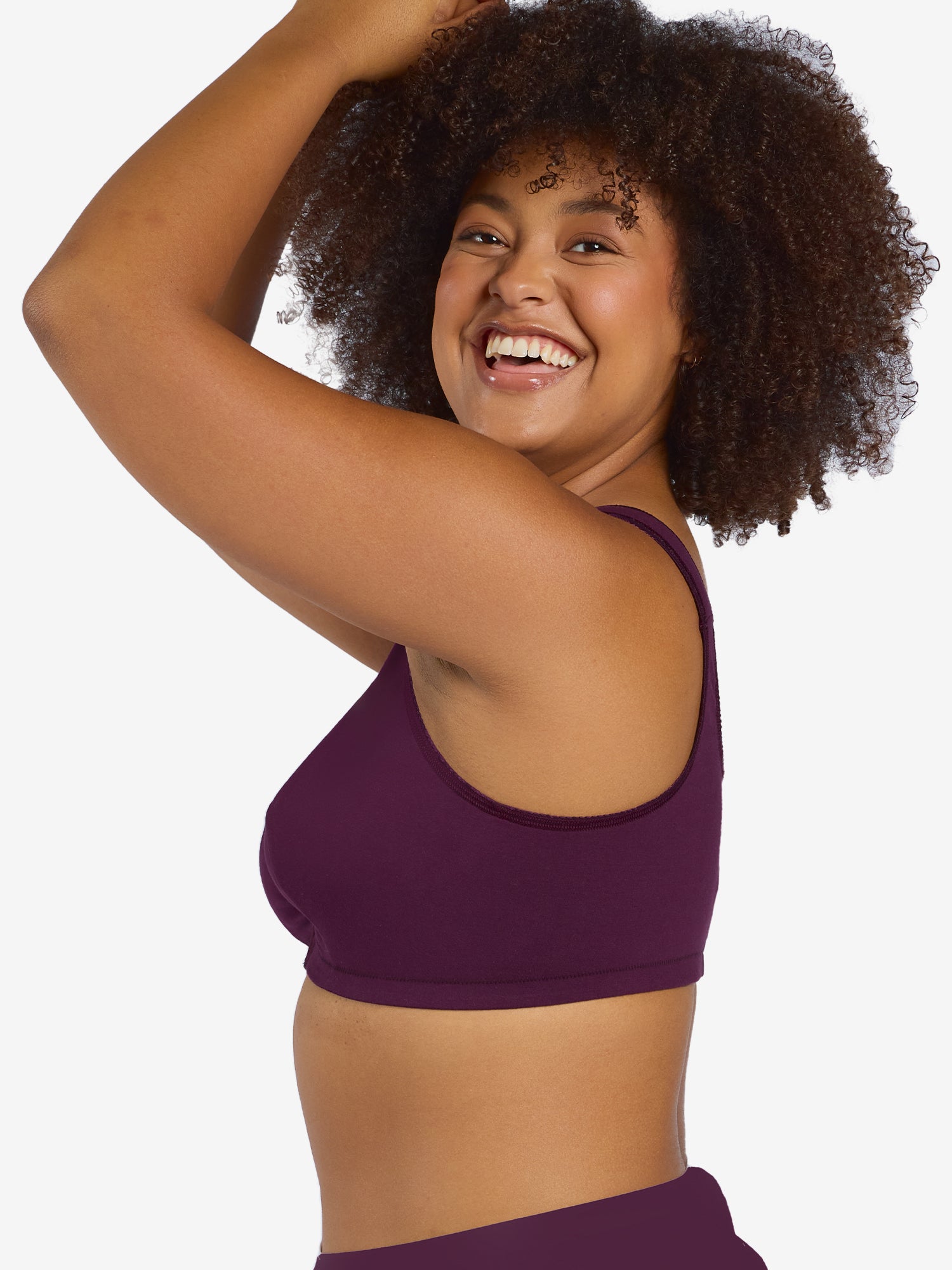Side view of cotton front-closure wirefree comfort bra in black