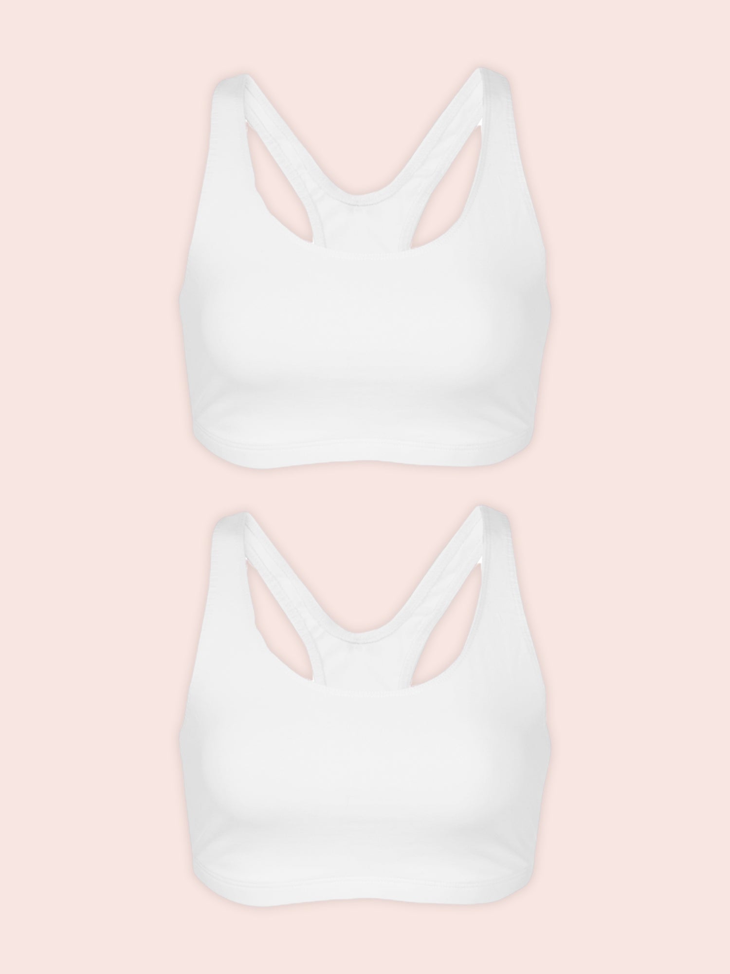 The Serena - Wireless Racerback Cotton Sports Bra 2-Pack - White 2PK,38BCD