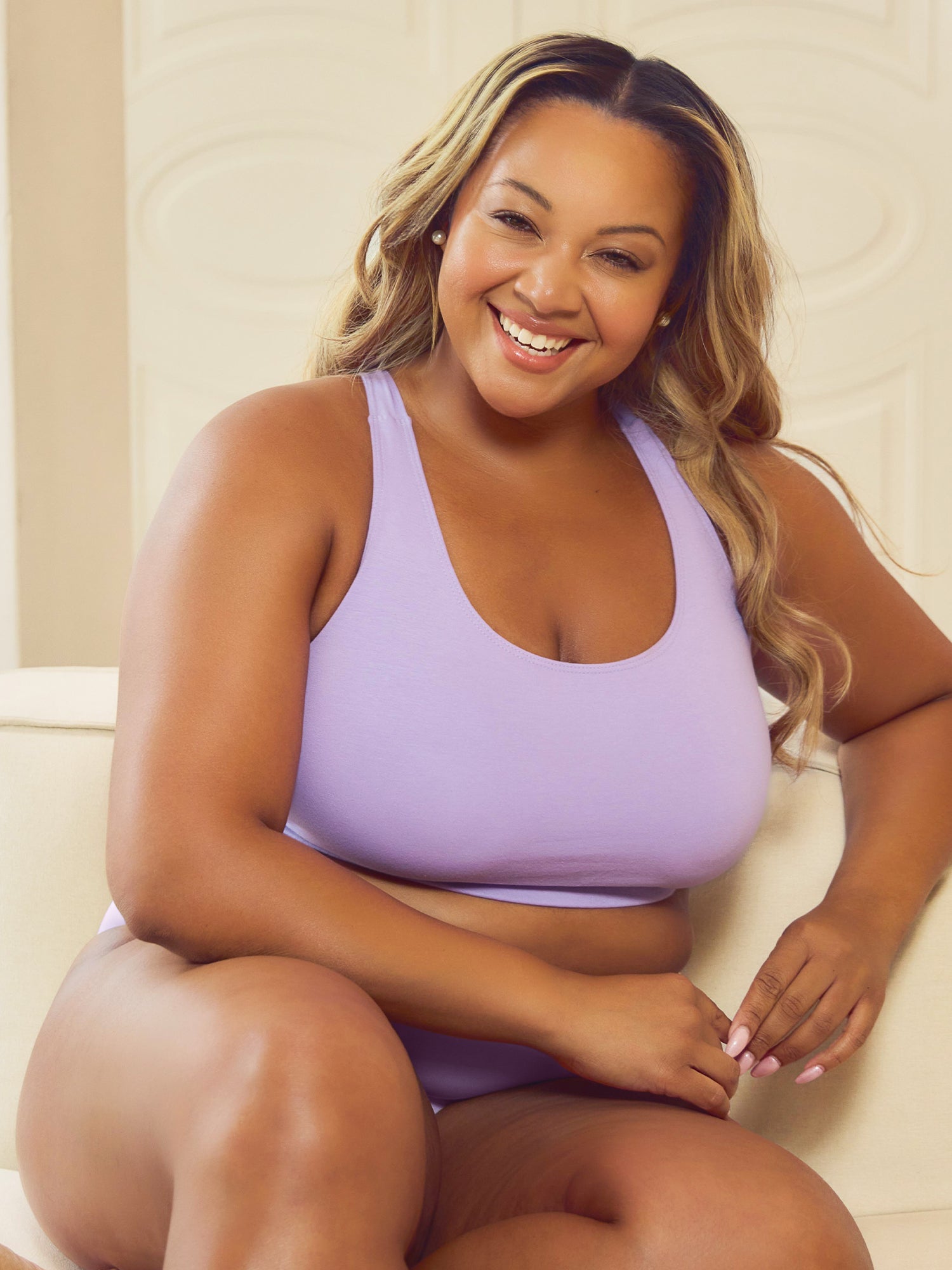 The Serena - Wireless Racerback Cotton Sports Bra - Lilac Breeze,38BCD