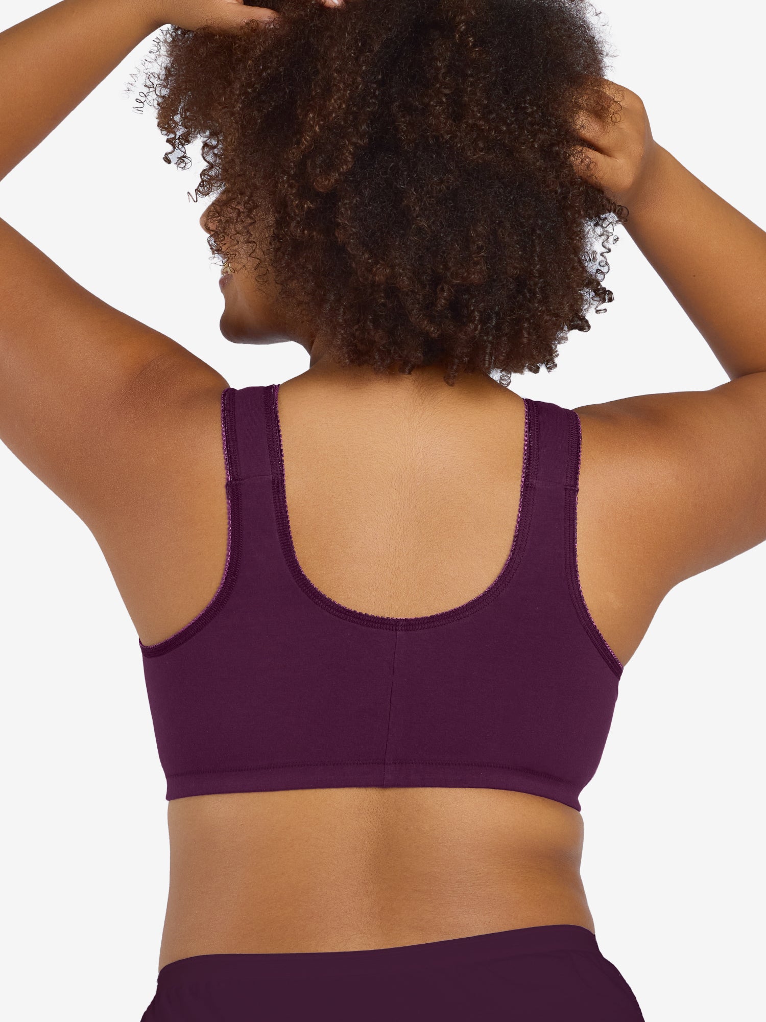 Back view of cotton front-closure wirefree comfort bra in black