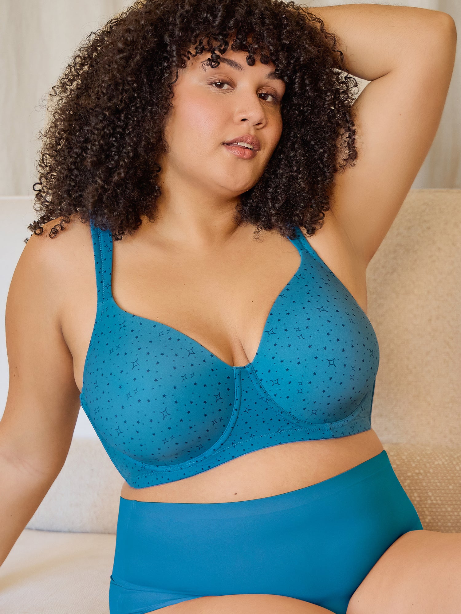 The Brigitte Full Coverage - Padded Underwire T-Shirt Bra - Blue Cosmic Print,38A