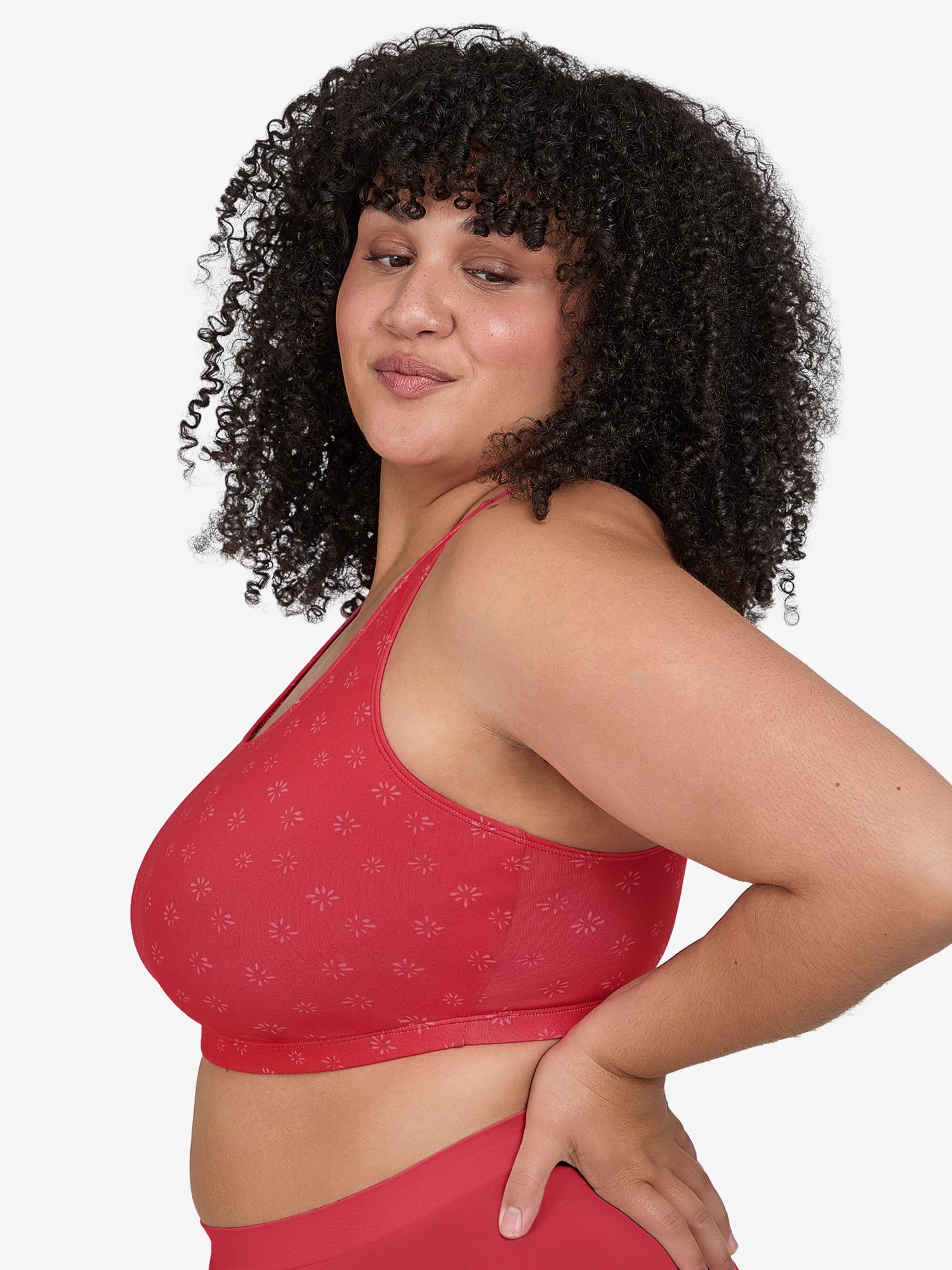 The Serena - Wireless Racerback Cotton Sports Bra - Red Starburst Print,38BCD