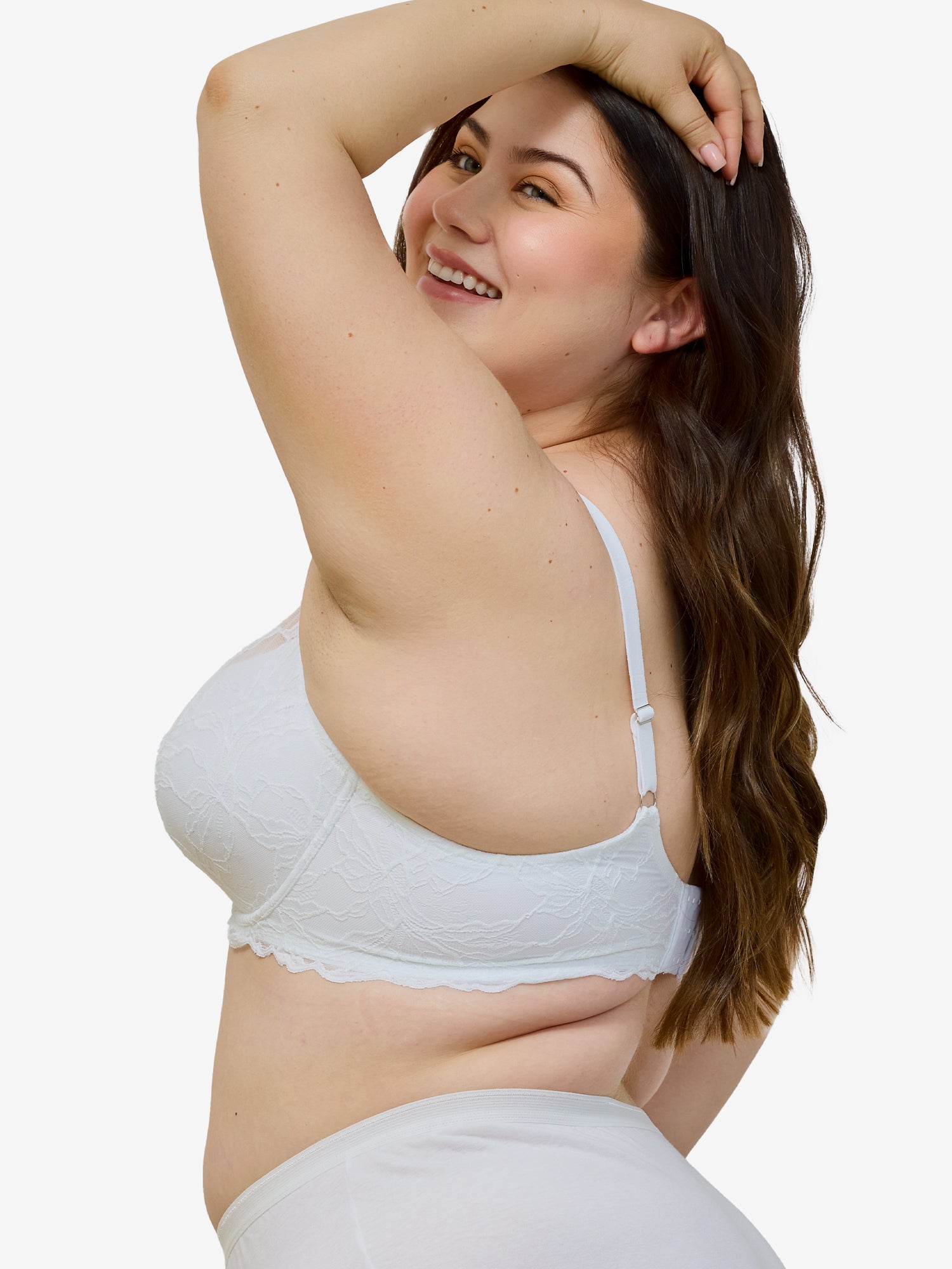 The Willow - Lightly Padded Lace Plunge Underwire Bra - White,40A