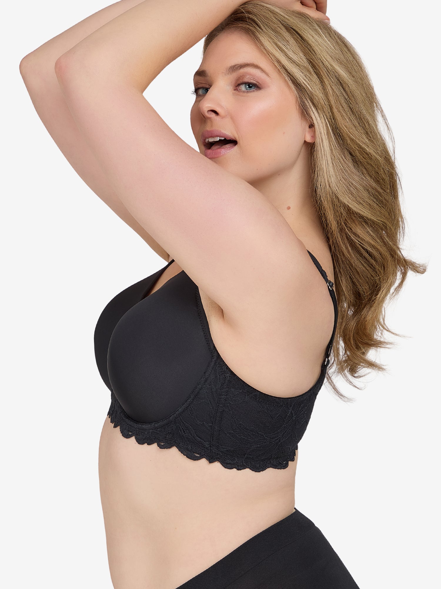 The Chloe - Lace Band Lightly Padded Underwire T-Shirt Bra - Black,38A