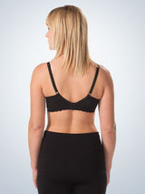 Back view of lace underwire nursing bra in black