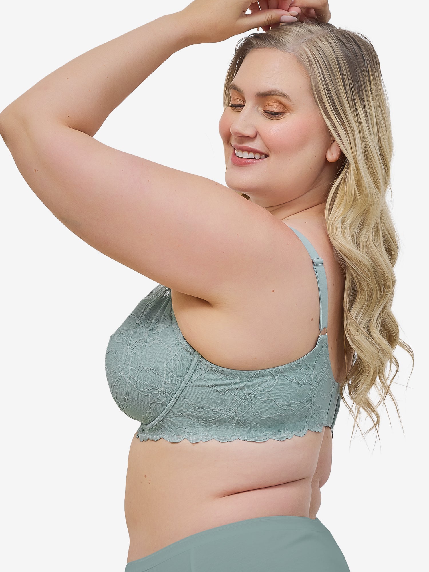 The Willow - Lightly Padded Lace Plunge Underwire Bra - Slate,40A