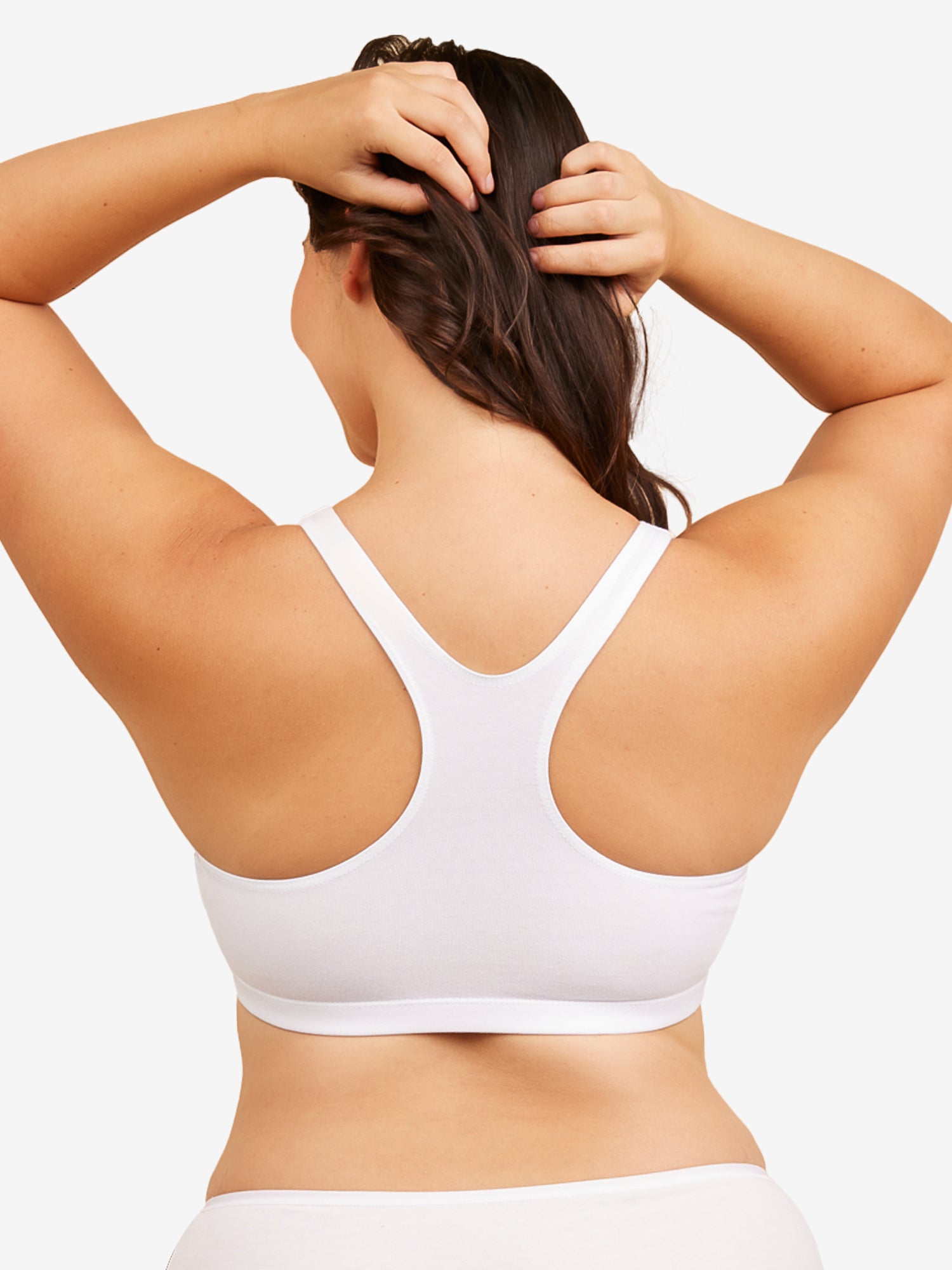 Back view of cotton wirefree sports bra in white