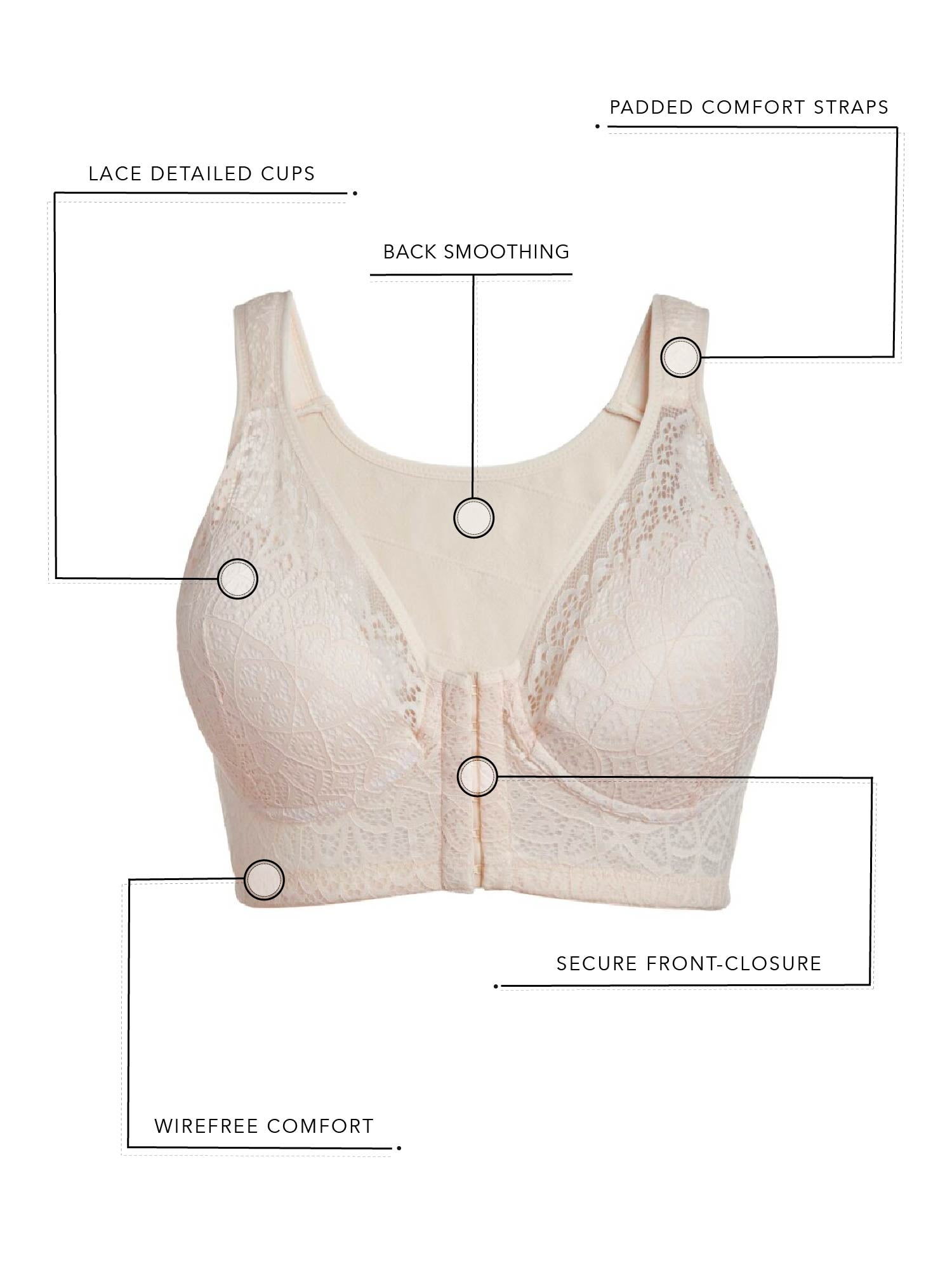 The Lora - Back Smoothing Lace Front-Closure Bra - White,40A