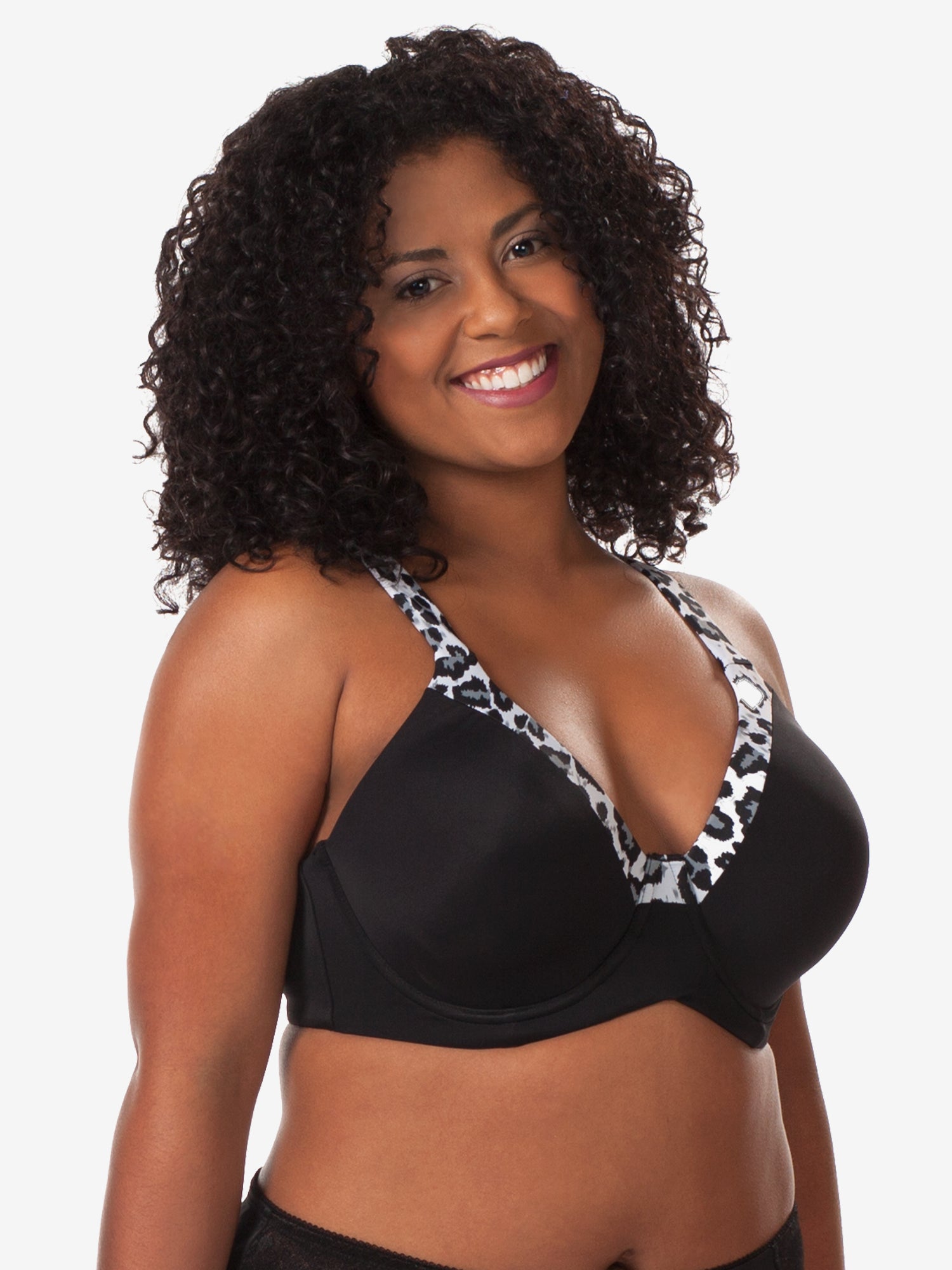 The Brigitte Luxe - Lightly Padded Wireless T-Shirt Bra - Grey Leopard,46A