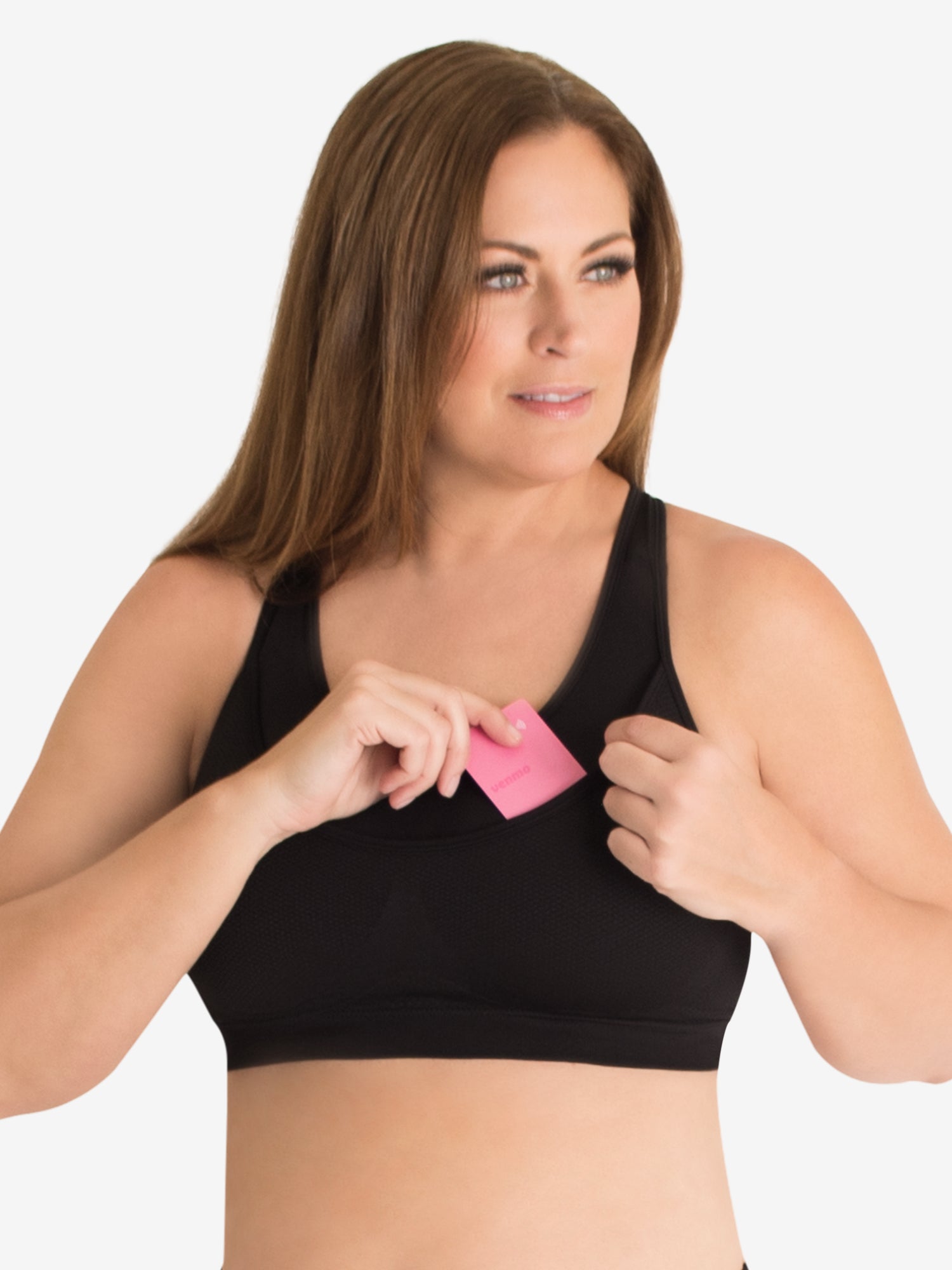 Front view of seamless medium impact sports bra in jet black