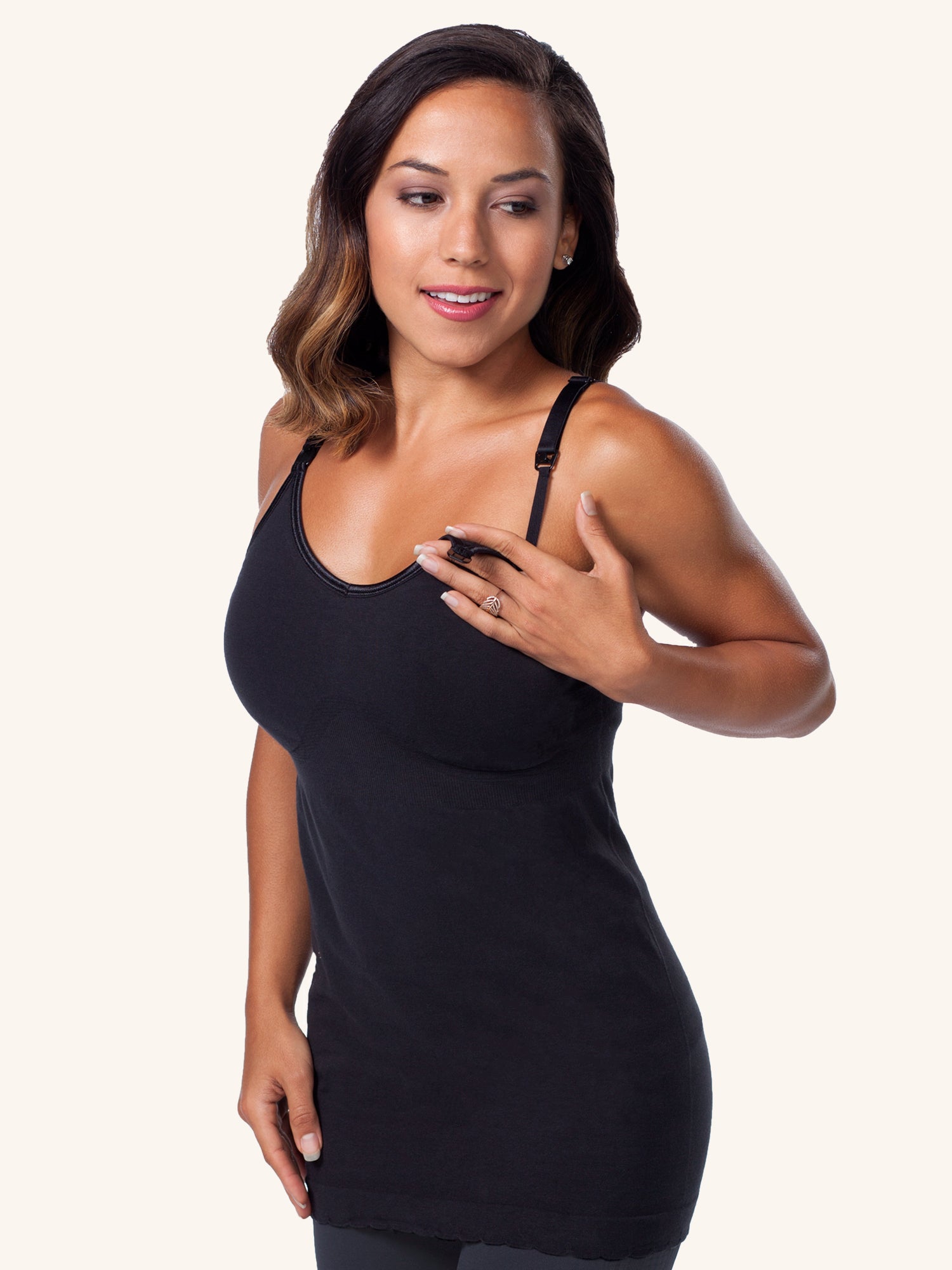 Seamless Cotton Nursing Top with Built-In Nursing Bra - Jet Black,S