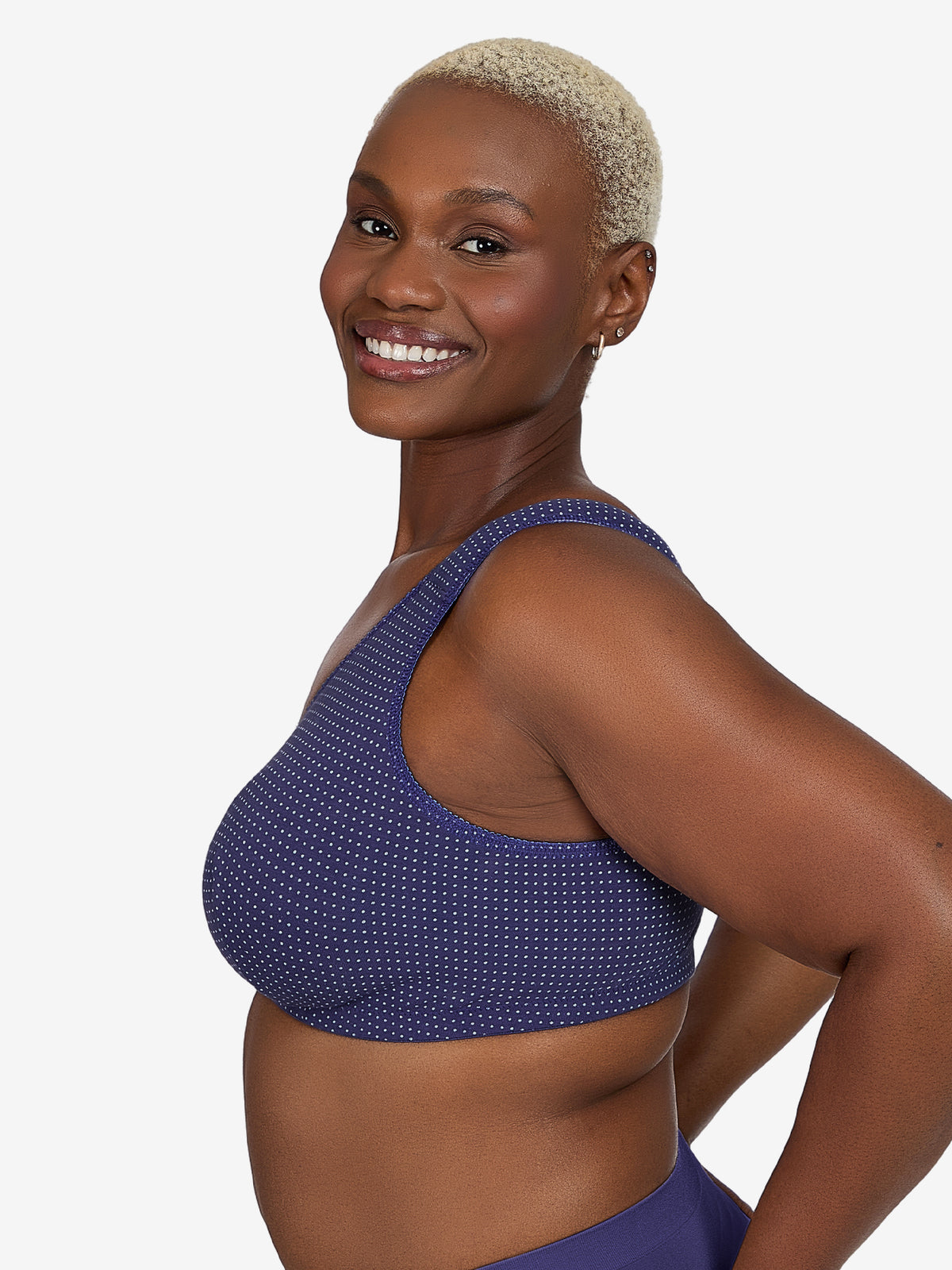 The Meryl - Cotton Front-Closure Comfort & Sleep Bra - Skipper Blue Dot,36AB