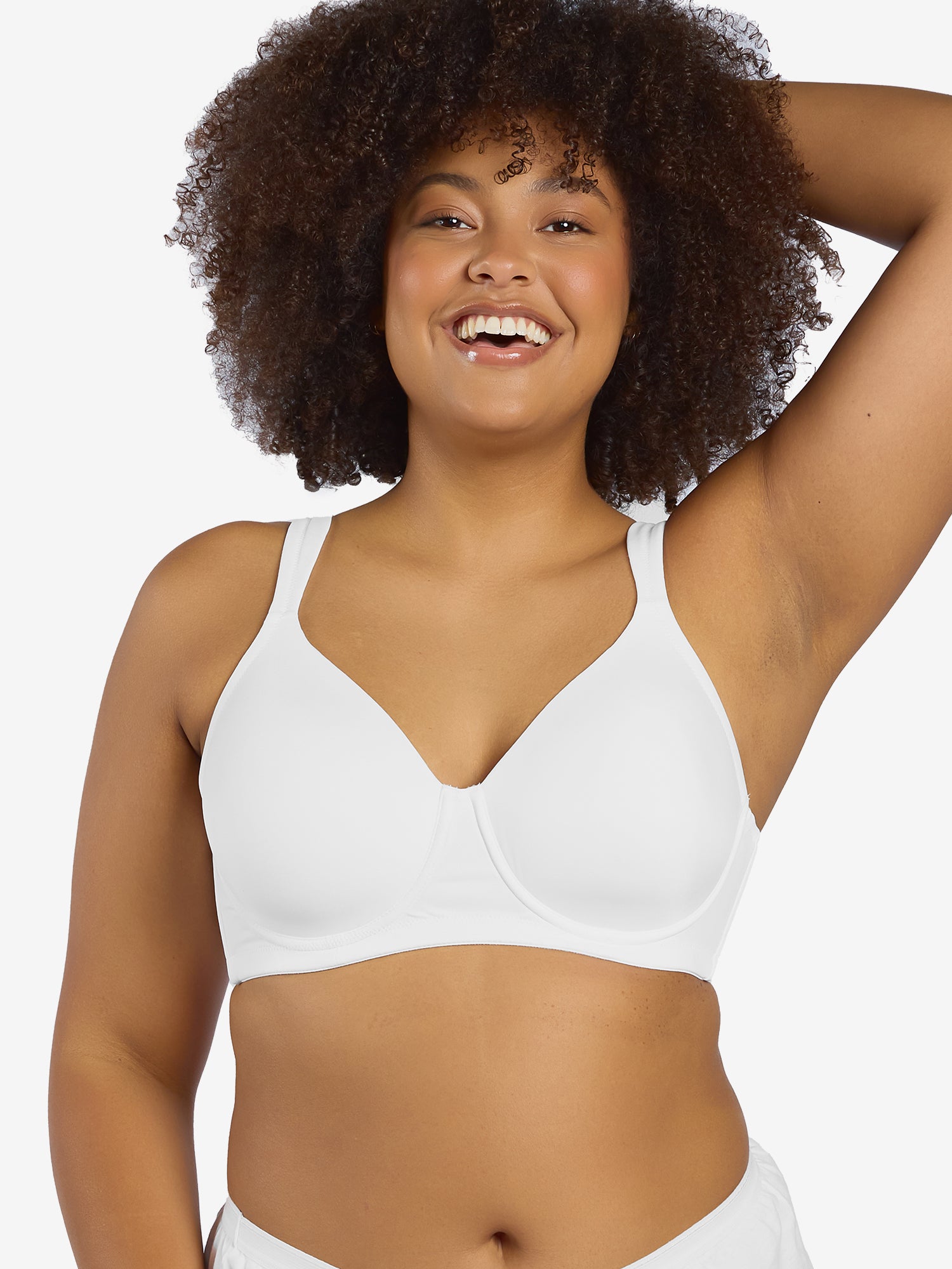 Front view of full coverage underwire padded bra in white