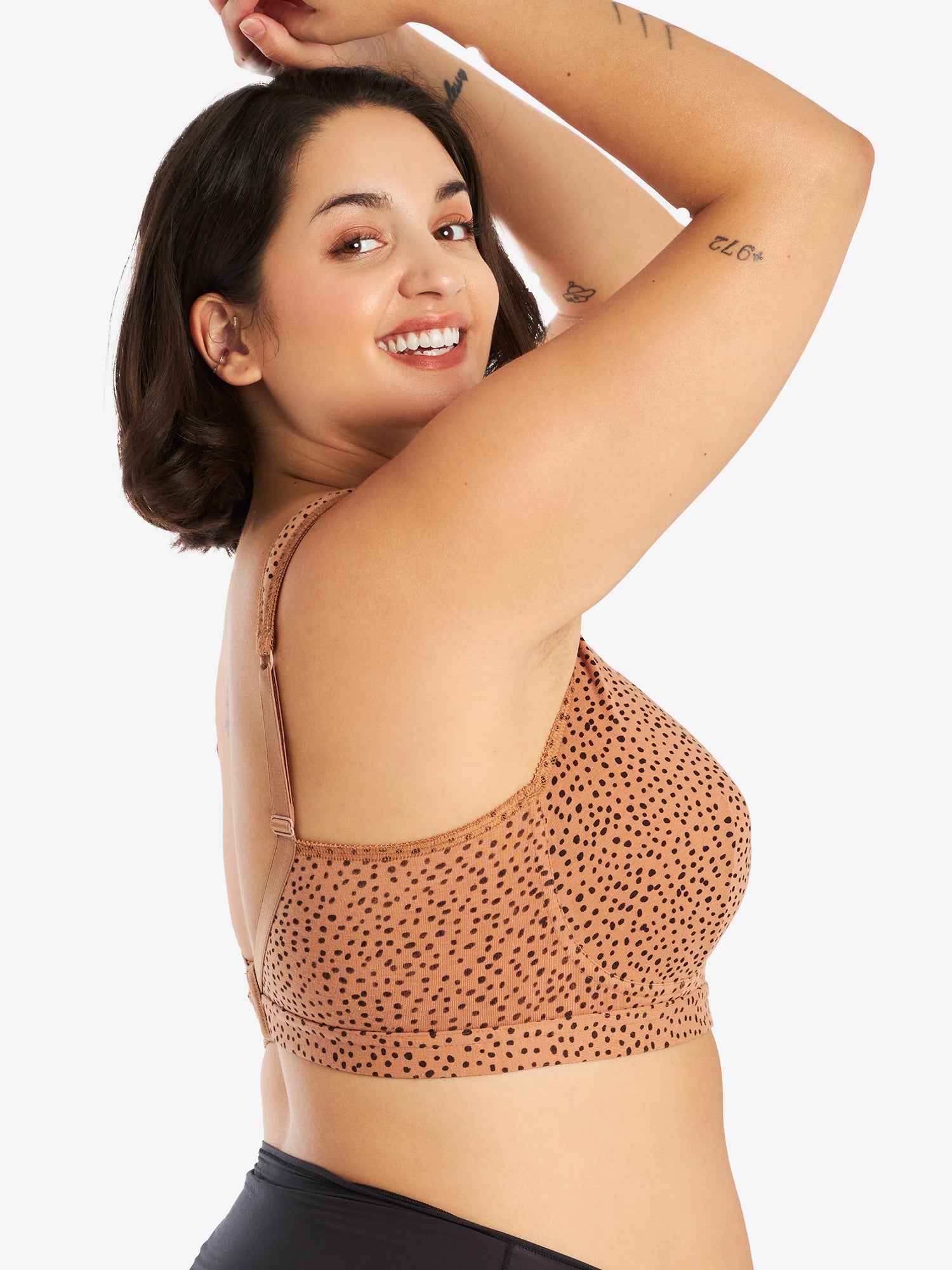 The Evie - Wireless All-Day Cotton Comfort Bra - Mocha Leo Dot,36AB