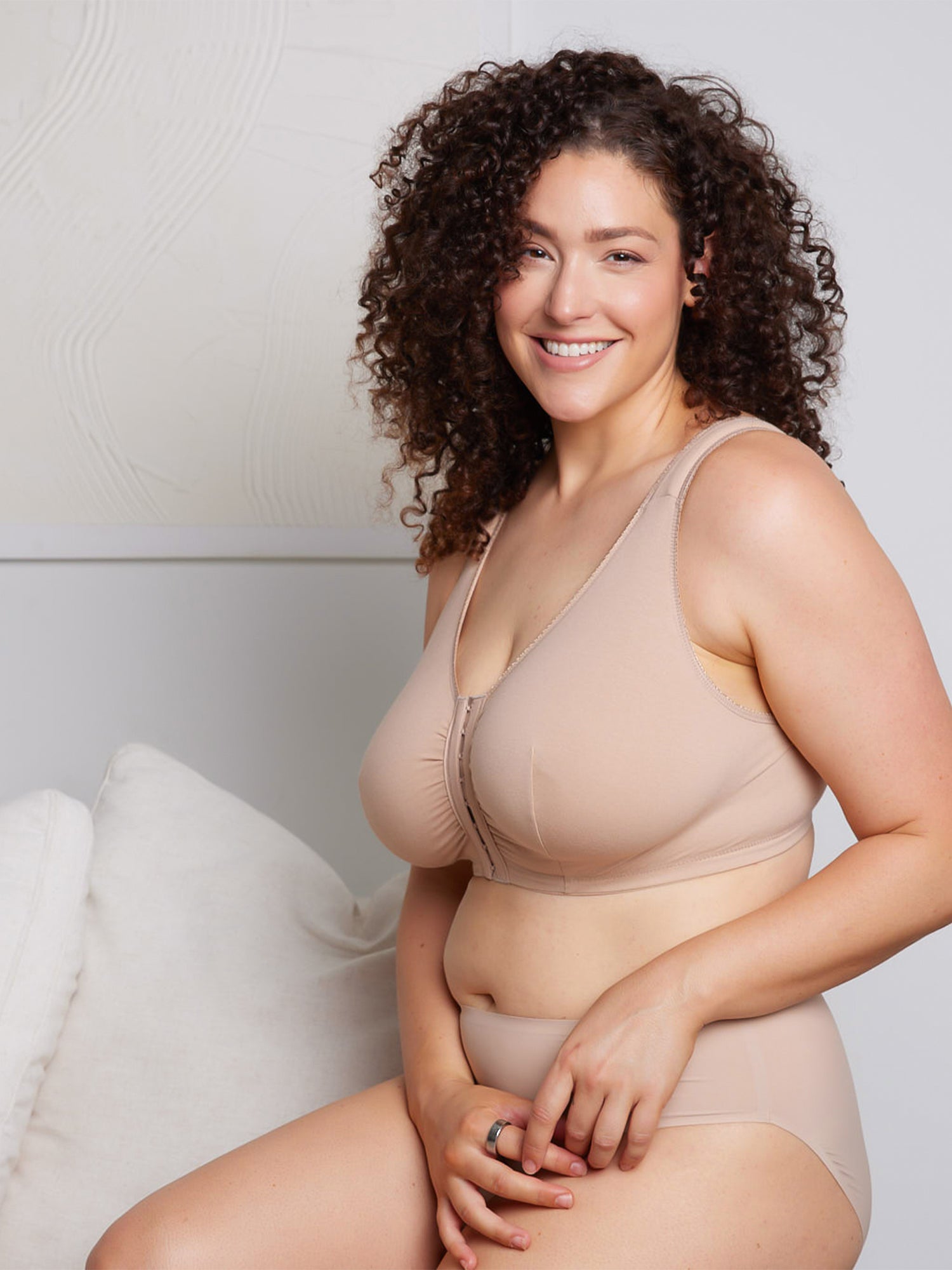 The Meryl - Cotton Front-Closure Comfort & Sleep Bra - Warm Taupe,36AB