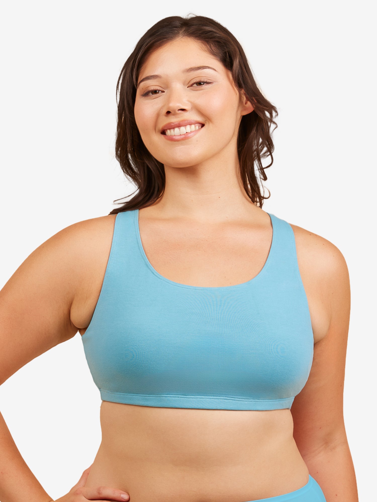 The Serena - Wireless Racerback Cotton Sports Bra - Sea Glass Blue,38BCD