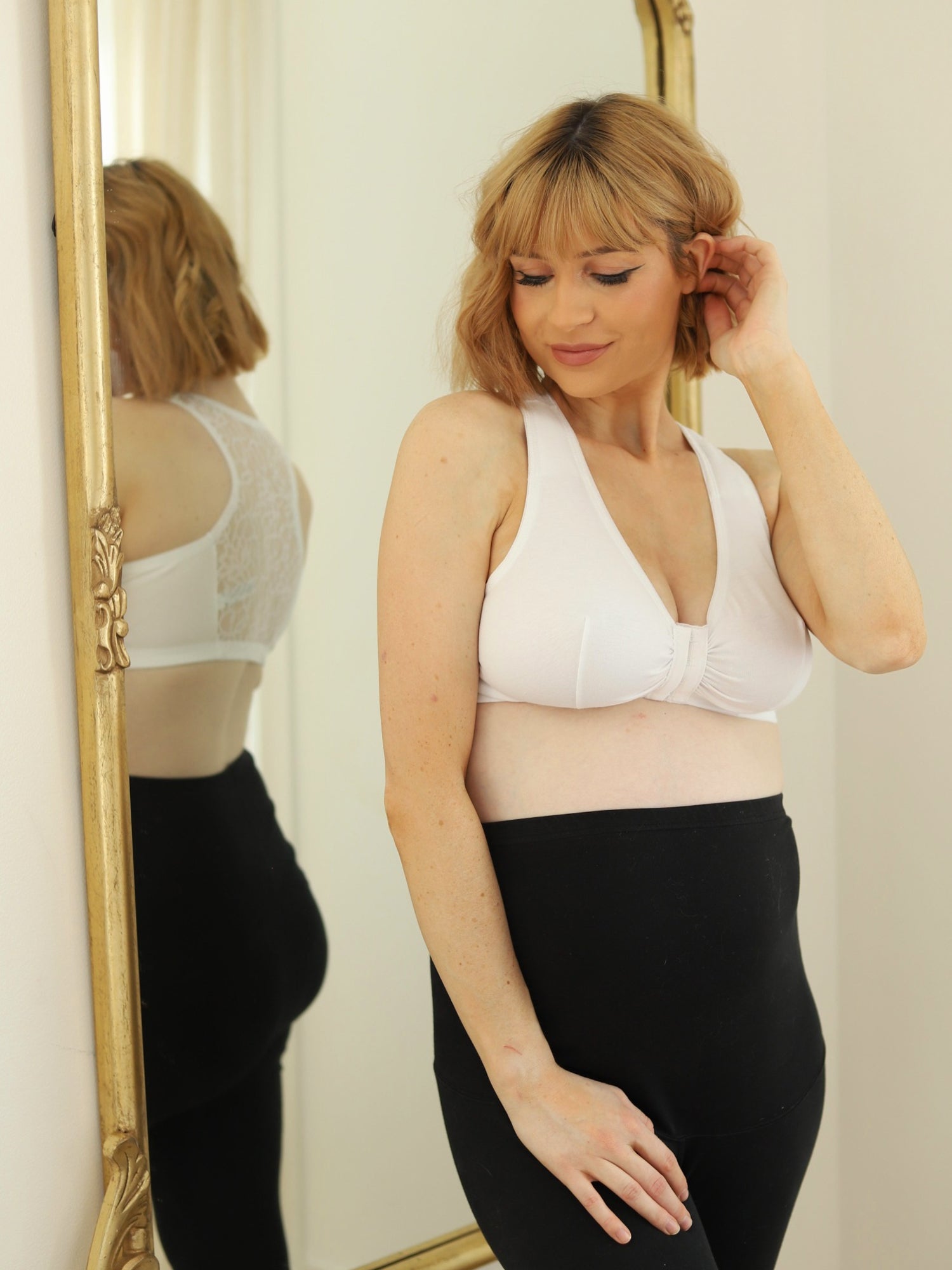 The Indy - Cotton Front-Closure Lace Racerback Bra - White,36AB