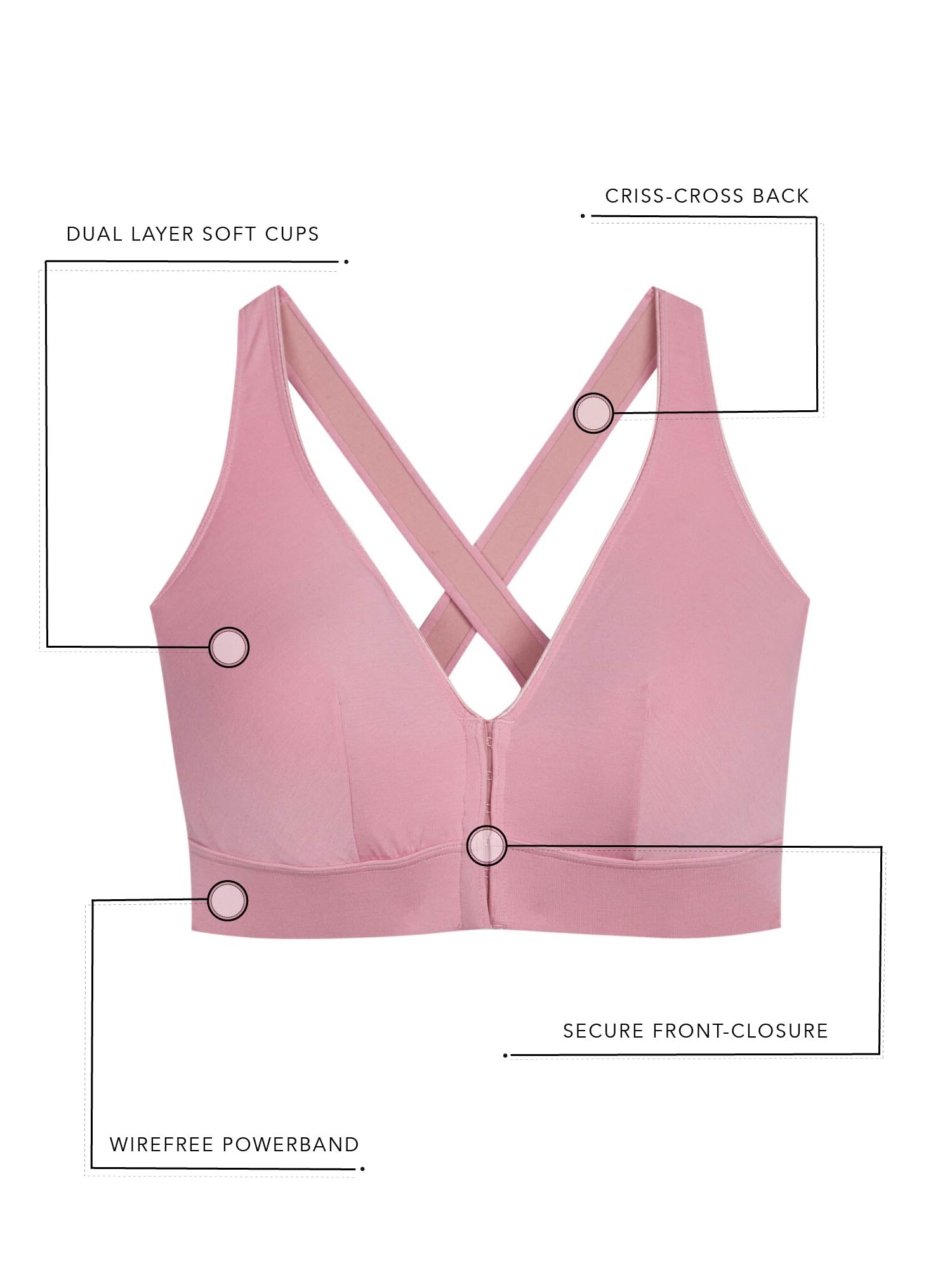 The Greta - Crisscross Back Front-Closure Wireless Bralette - Modern Pale Violet,M