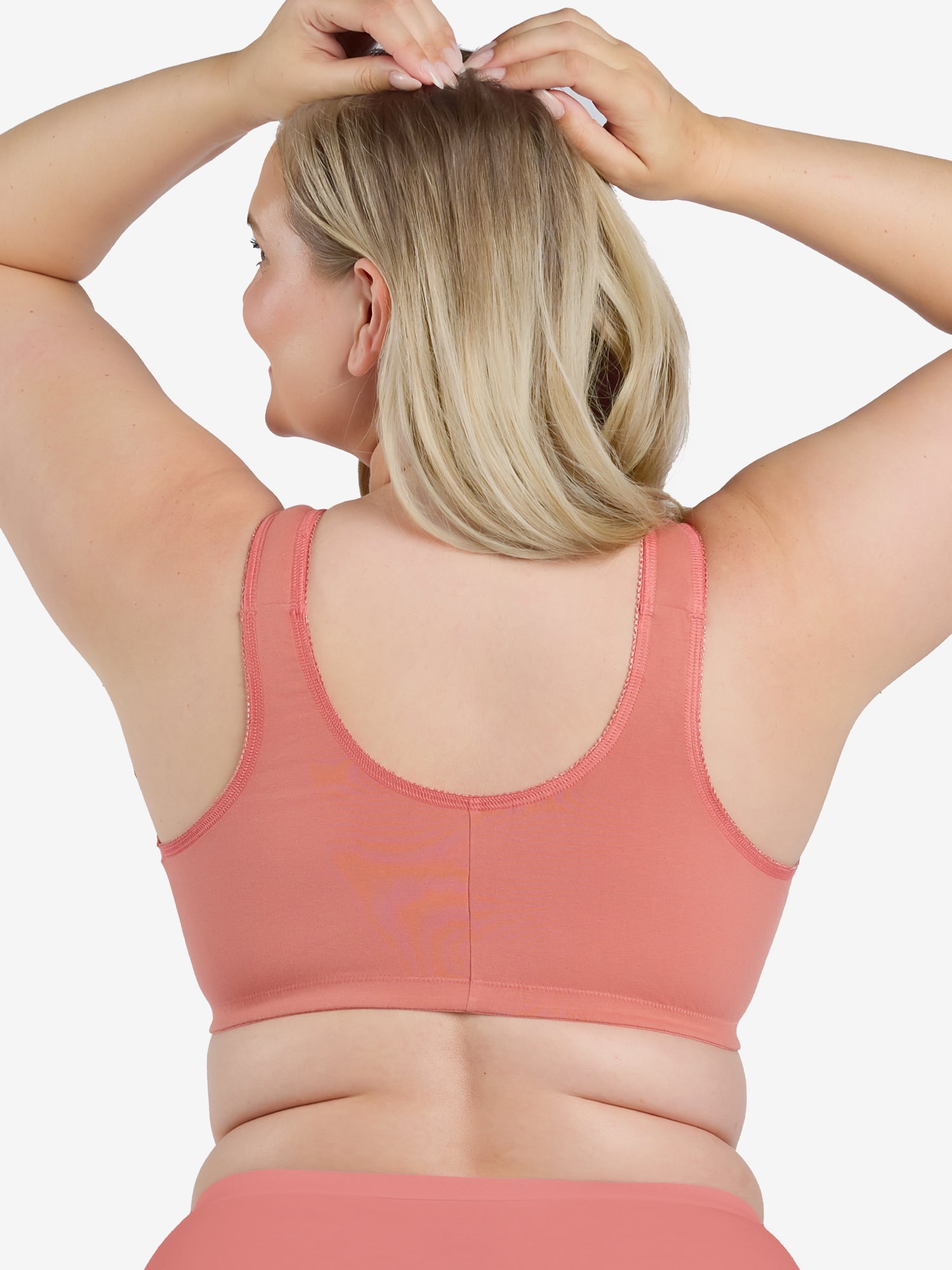 Back view of cotton front-closure wirefree comfort bra in black