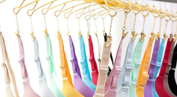 Line of Bras on a Hanging Rack in multiple colors