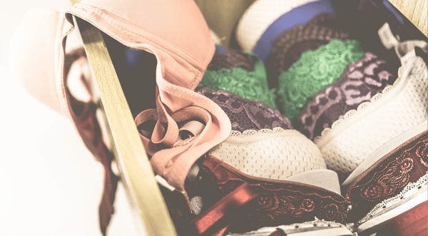 Close-up drawer of bras 