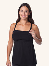 Front view of square neck maternity and nursing tank in black