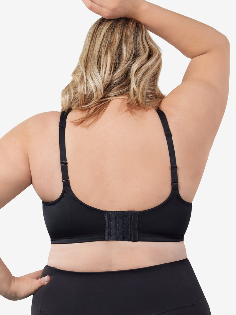 Back view of full coverage underwire padded bra in black