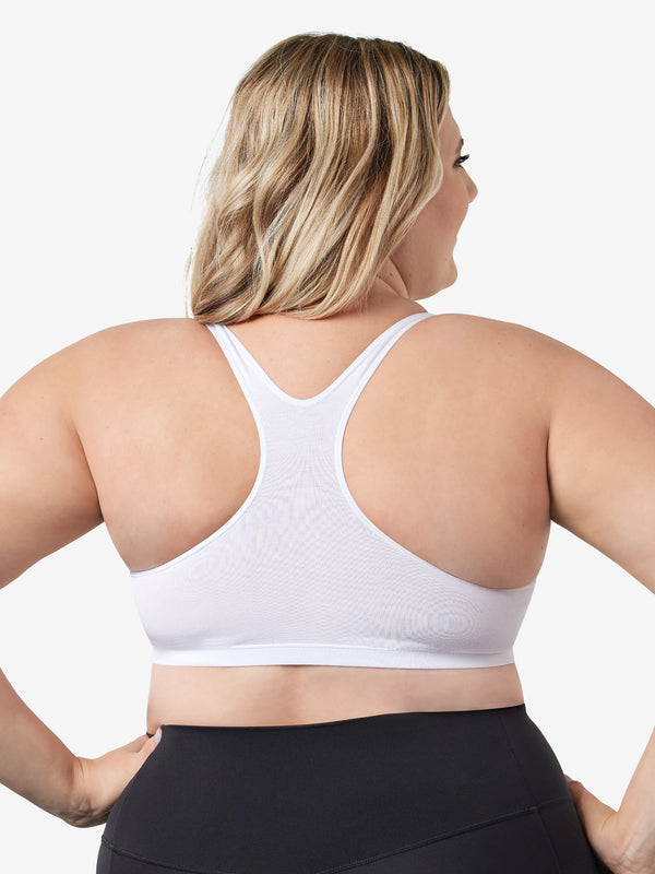 Back view of cotton wirefree sports bra in white