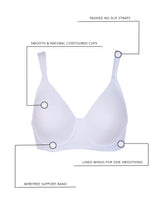 The Brigitte Full Coverage - Padded Wirefree T-Shirt Bra - White,36A