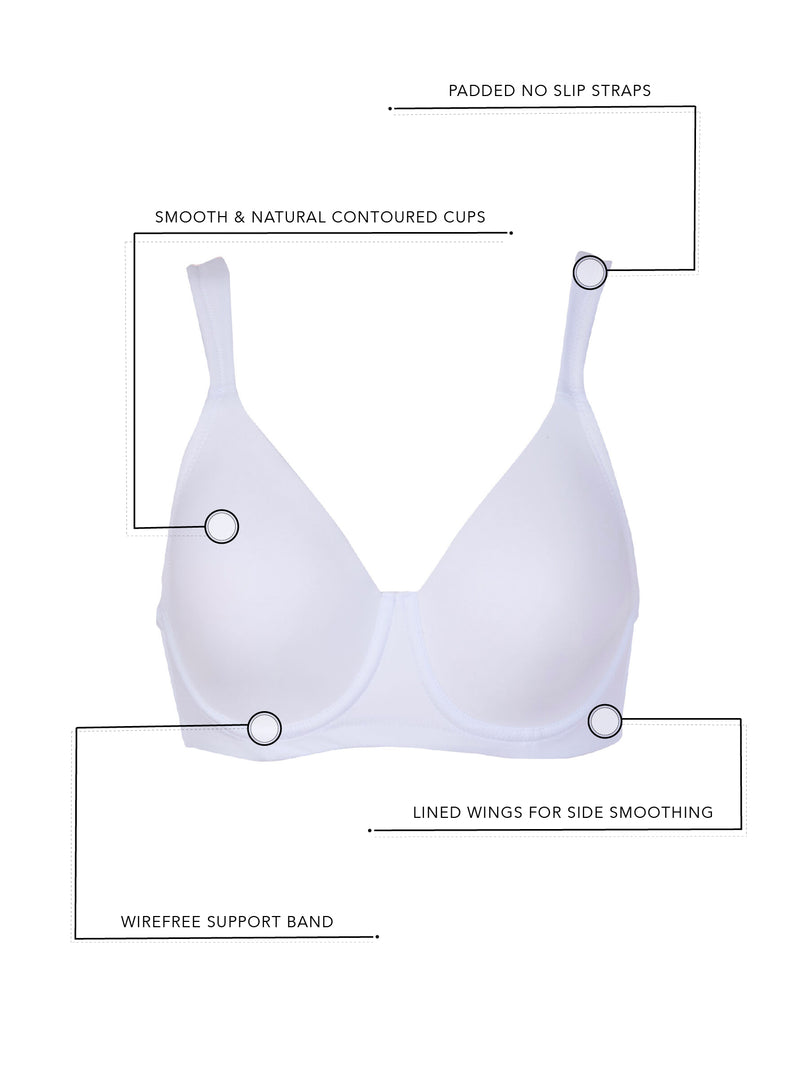 The Brigitte Full Coverage - Padded Wireless T-Shirt Bra - White,36A